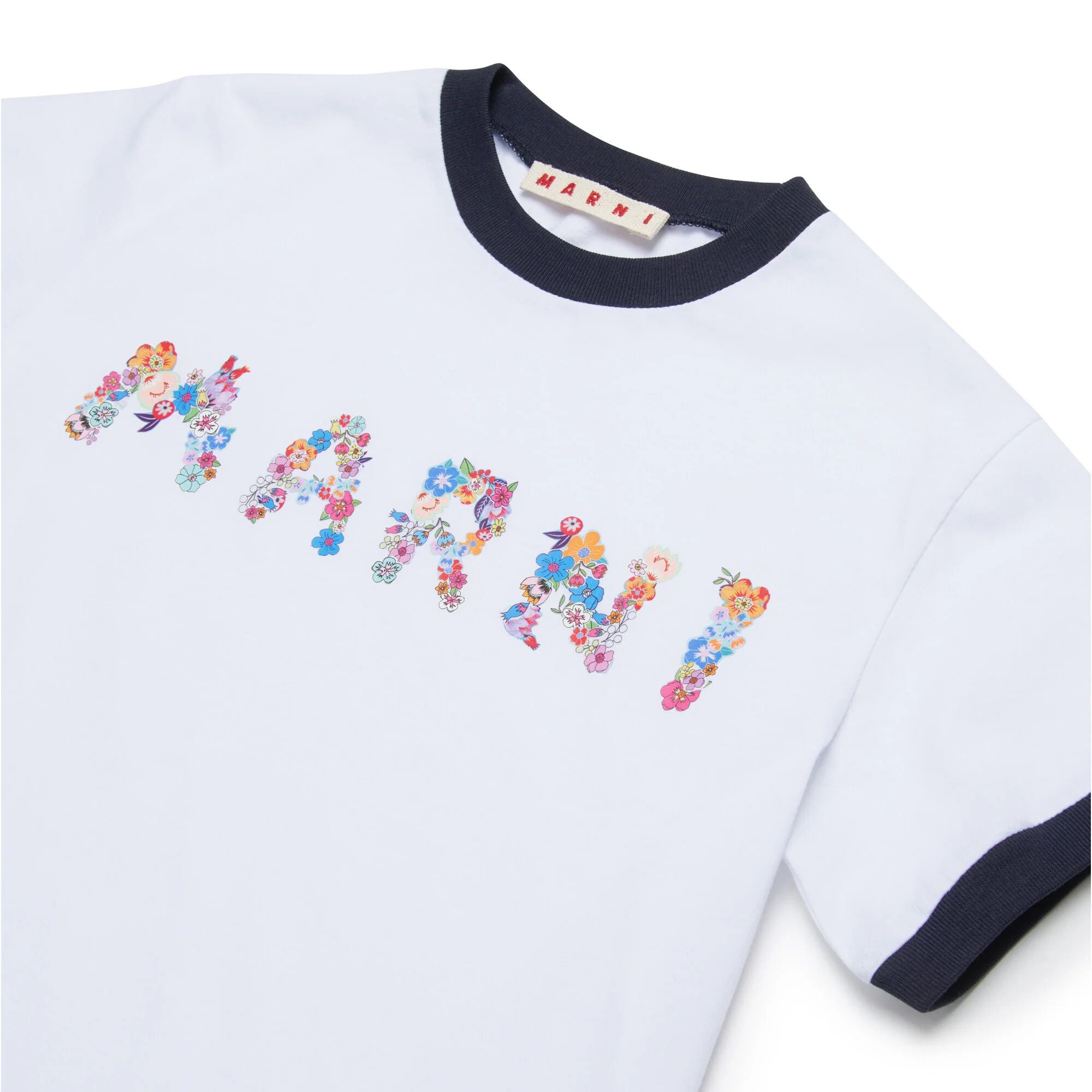 Girls White Printed Logo Cotton T-shirt