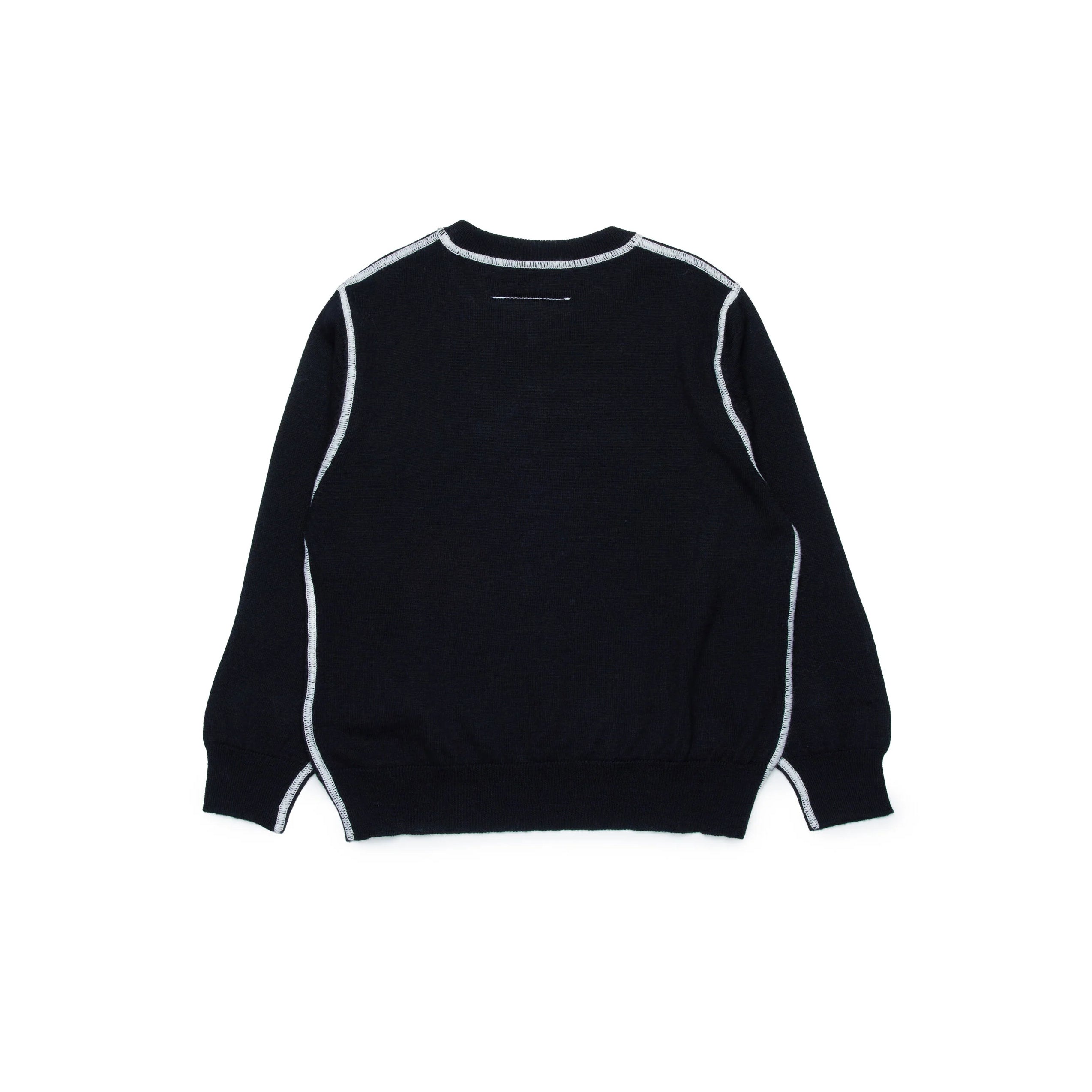 Boys & Girls Black Embroidered Wool Sweater