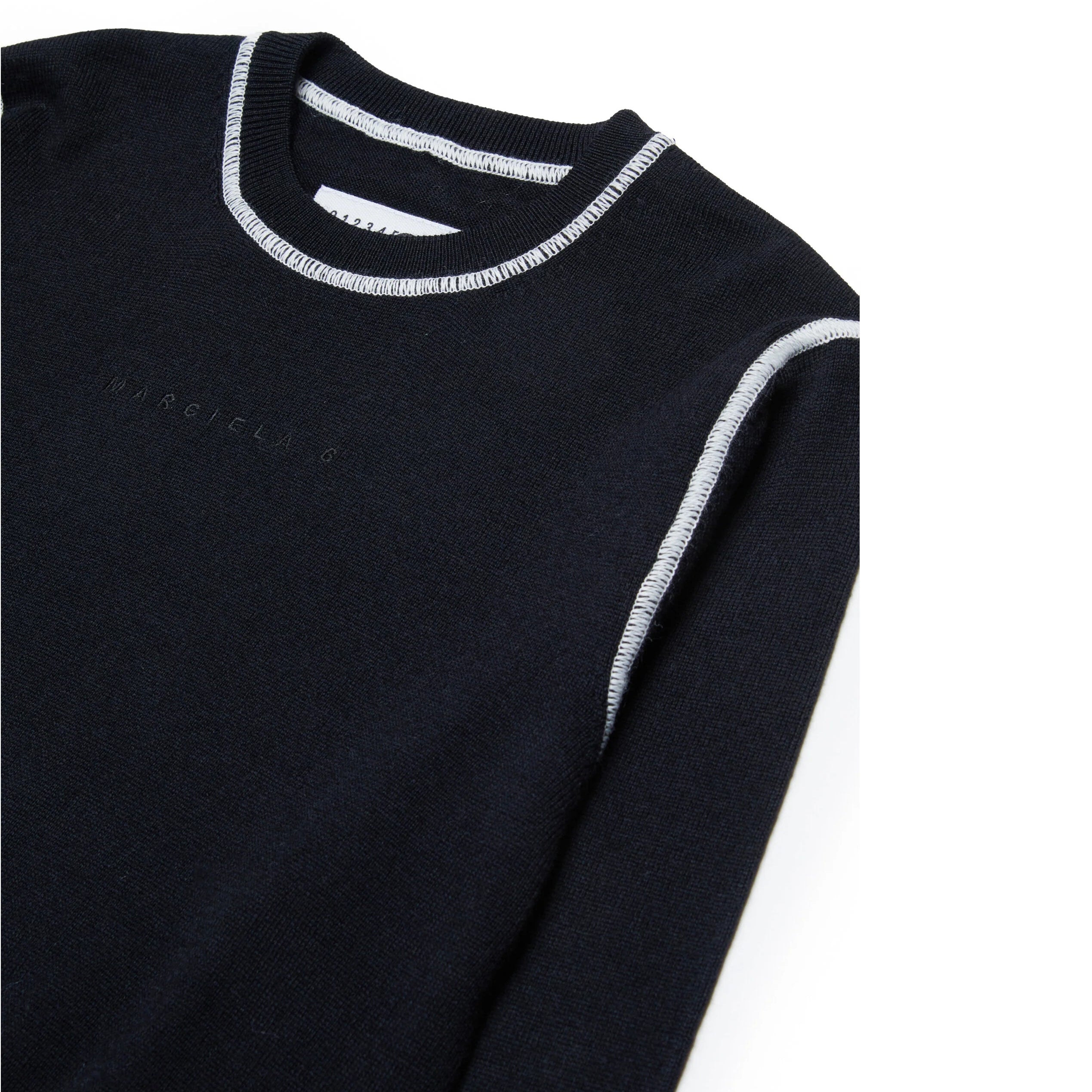 Boys & Girls Black Embroidered Wool Sweater