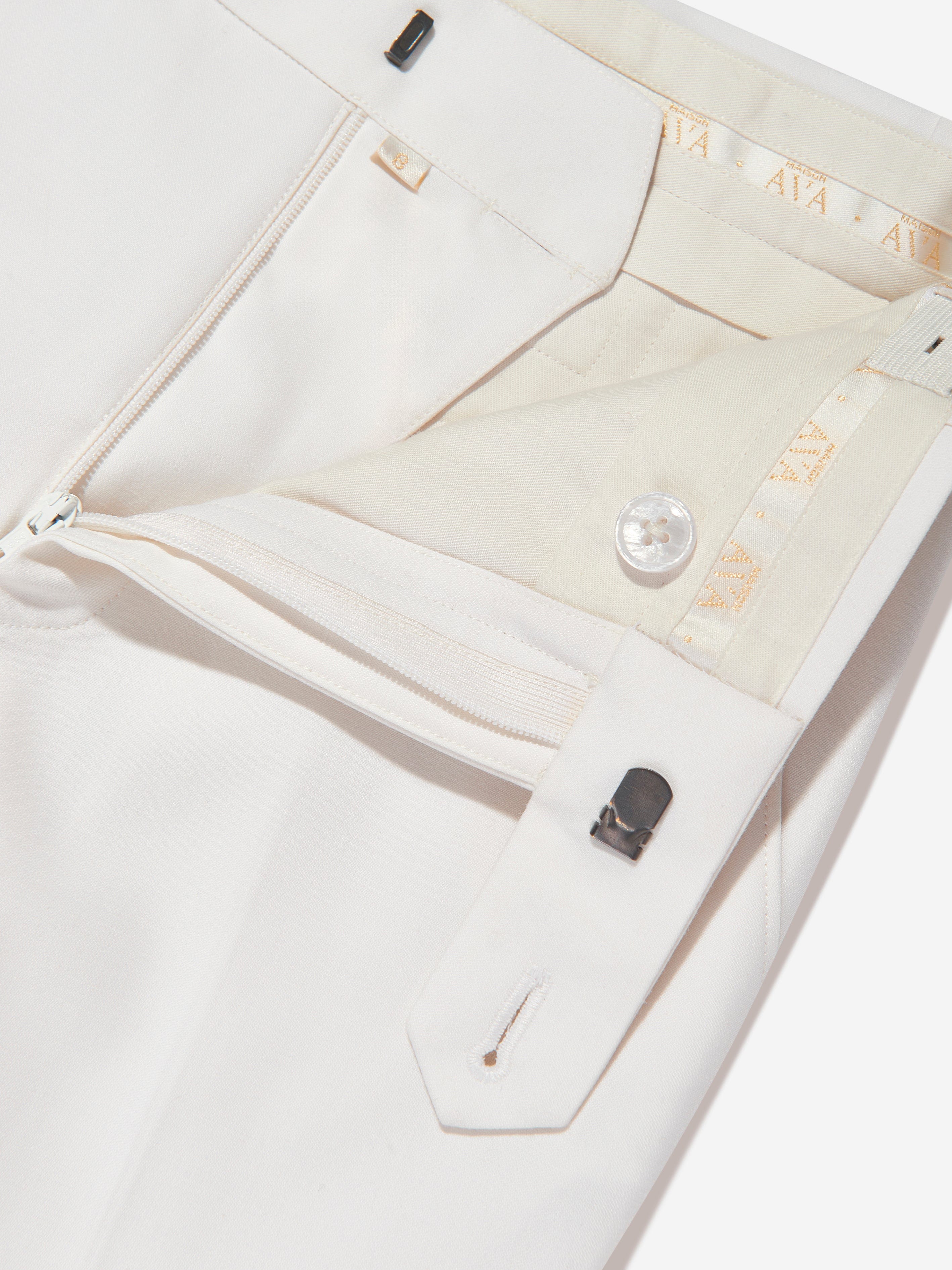 Boys Wool Blend Noel Trousers in Ivory
