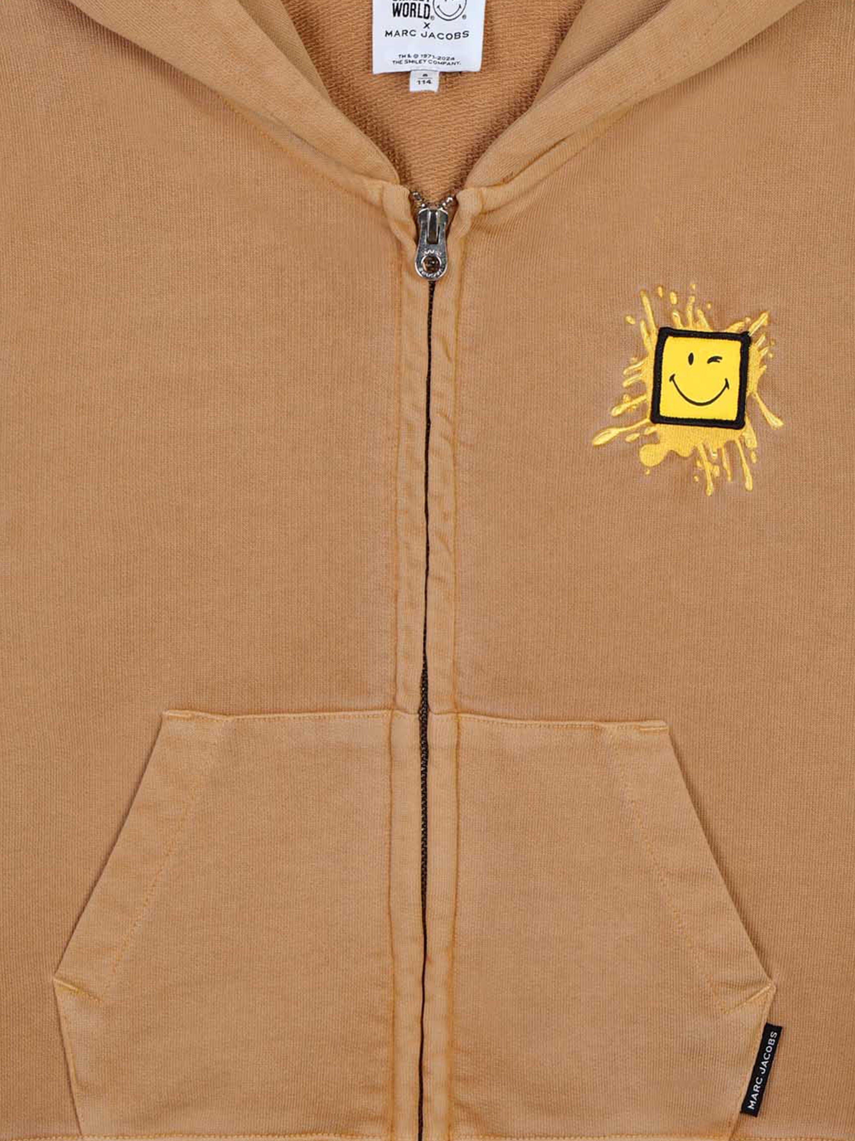 MARC JACOBS Kids Smiley Zip Up Top in Brown