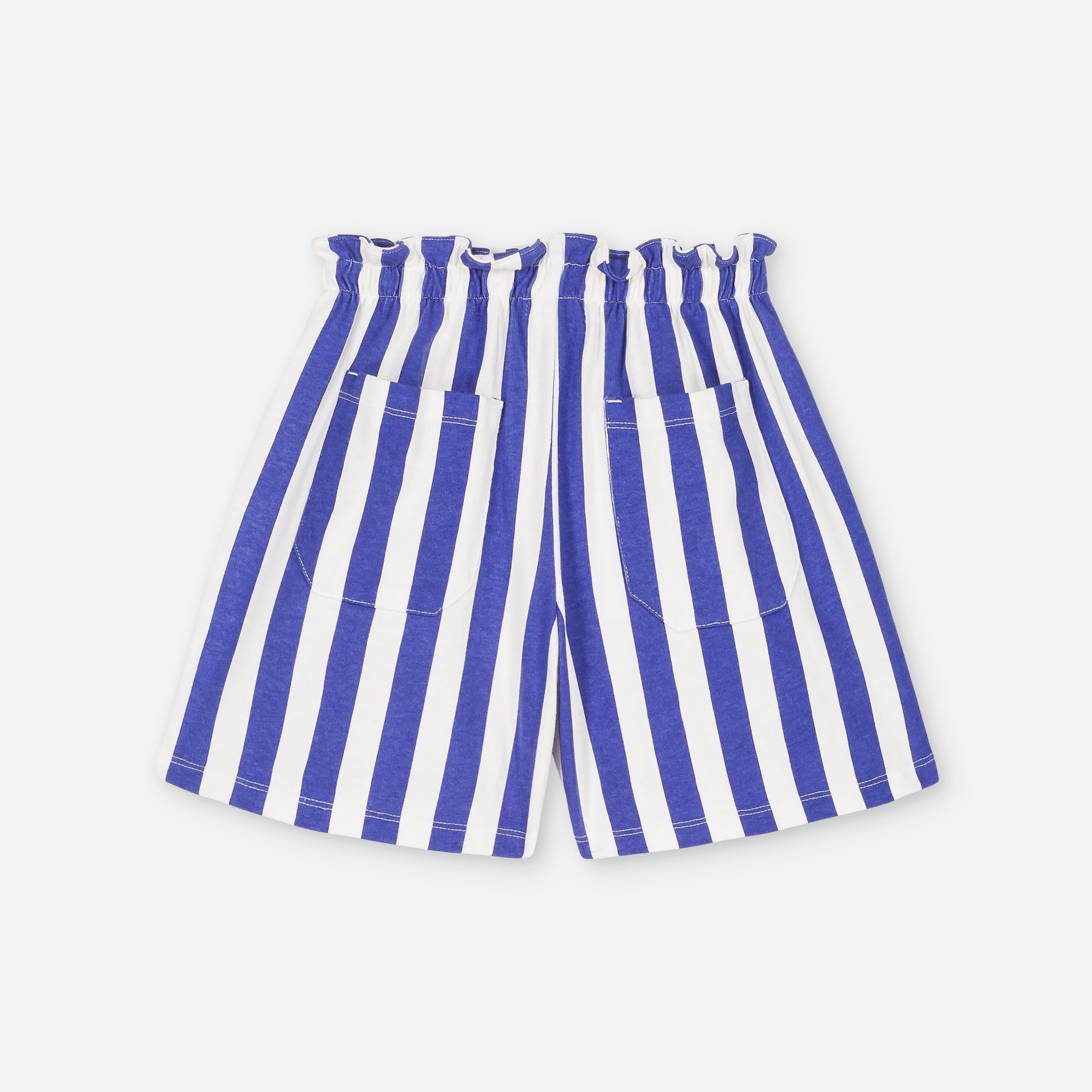Girls Blue Stripes Cotton Shorts
