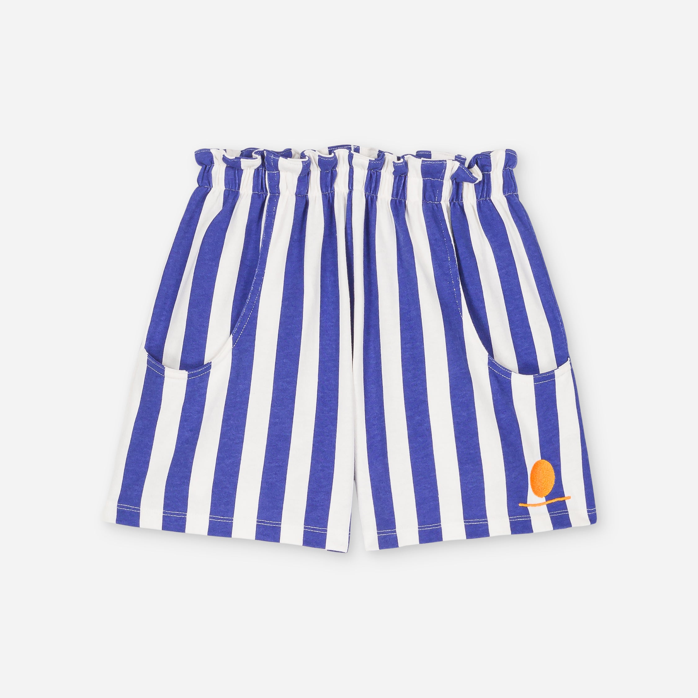 Girls Blue Stripes Cotton Shorts