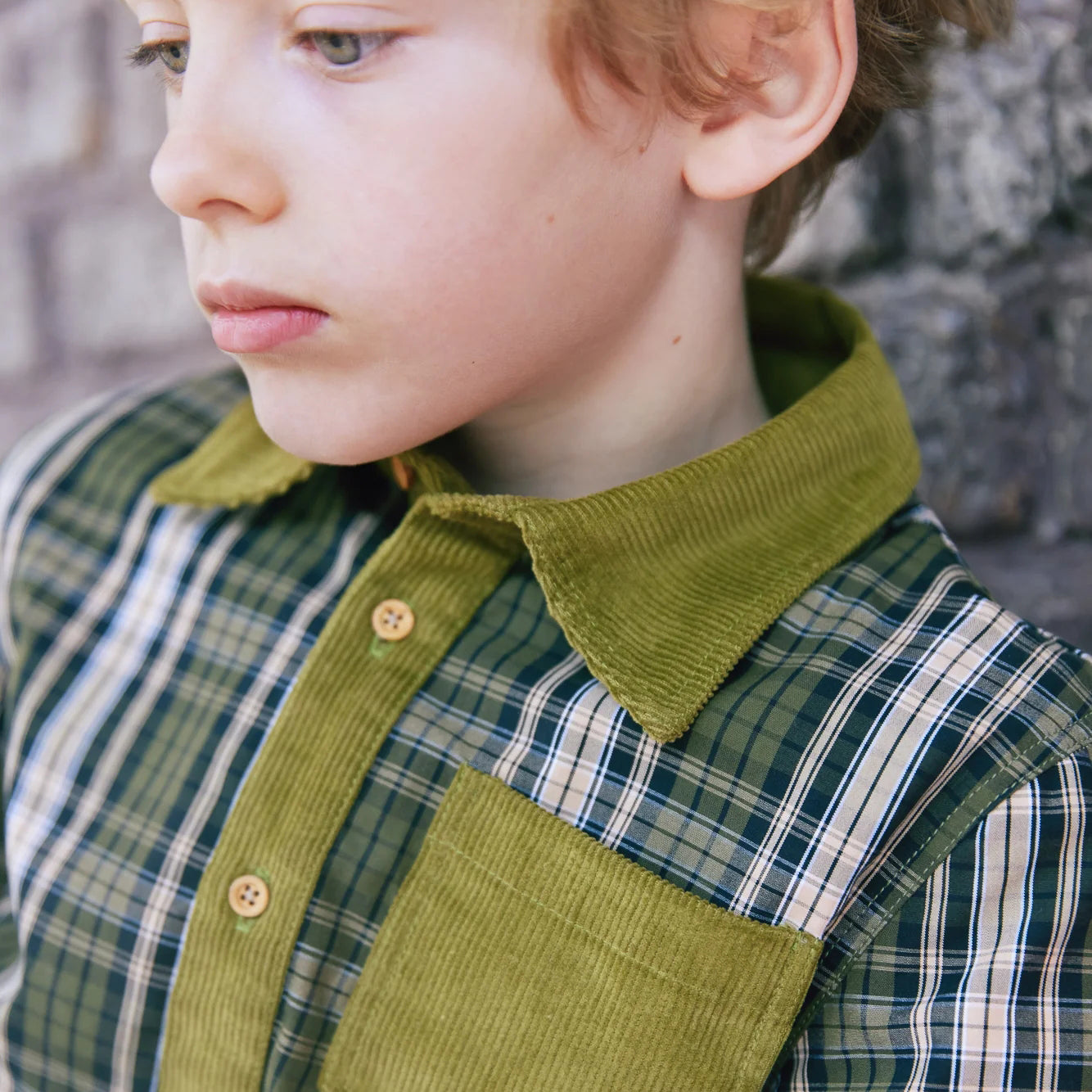 Boys Khaki Check Cotton Shirt