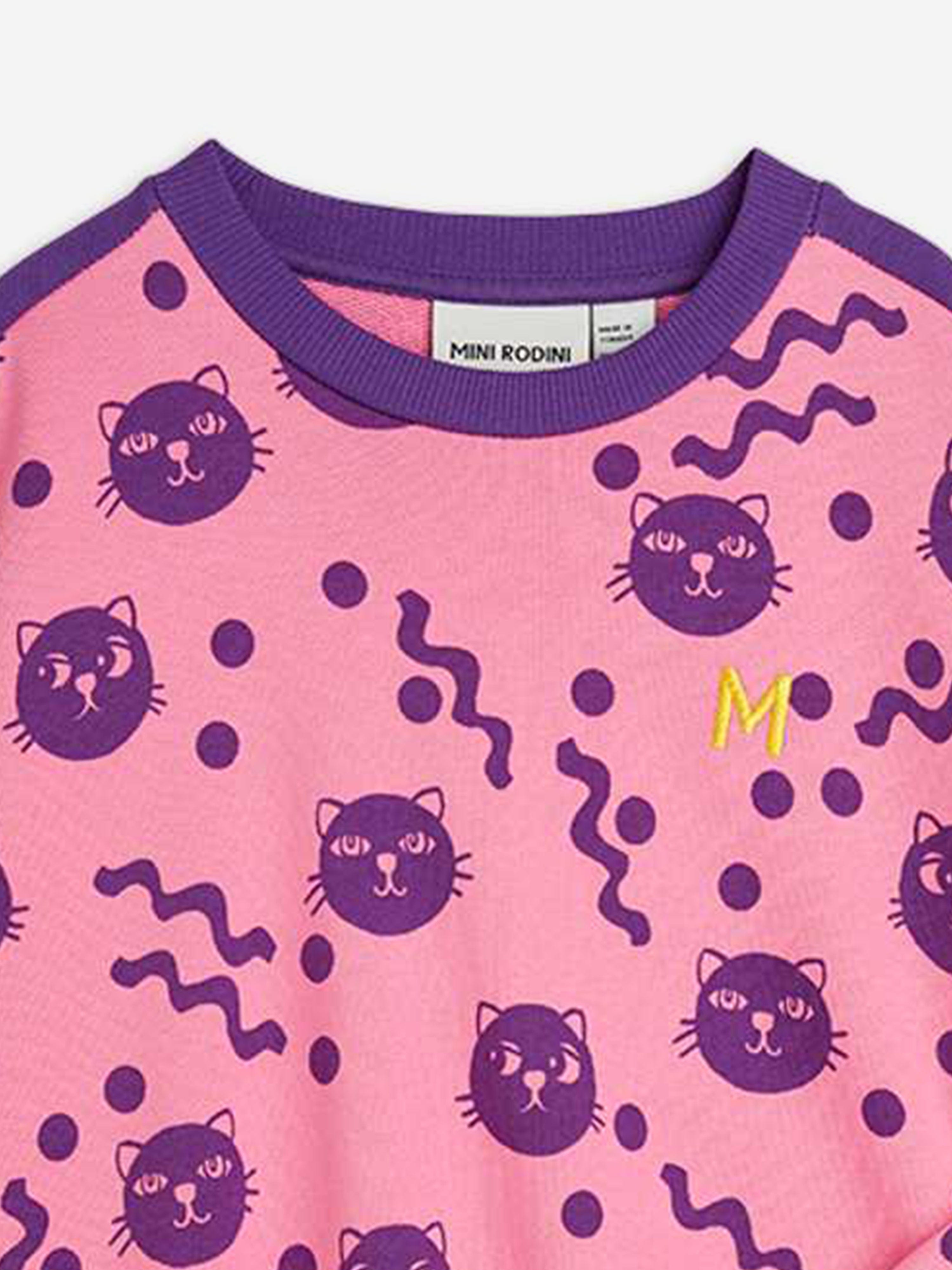 Girls Squiggly Cats AOP Sweatshirt in Pink