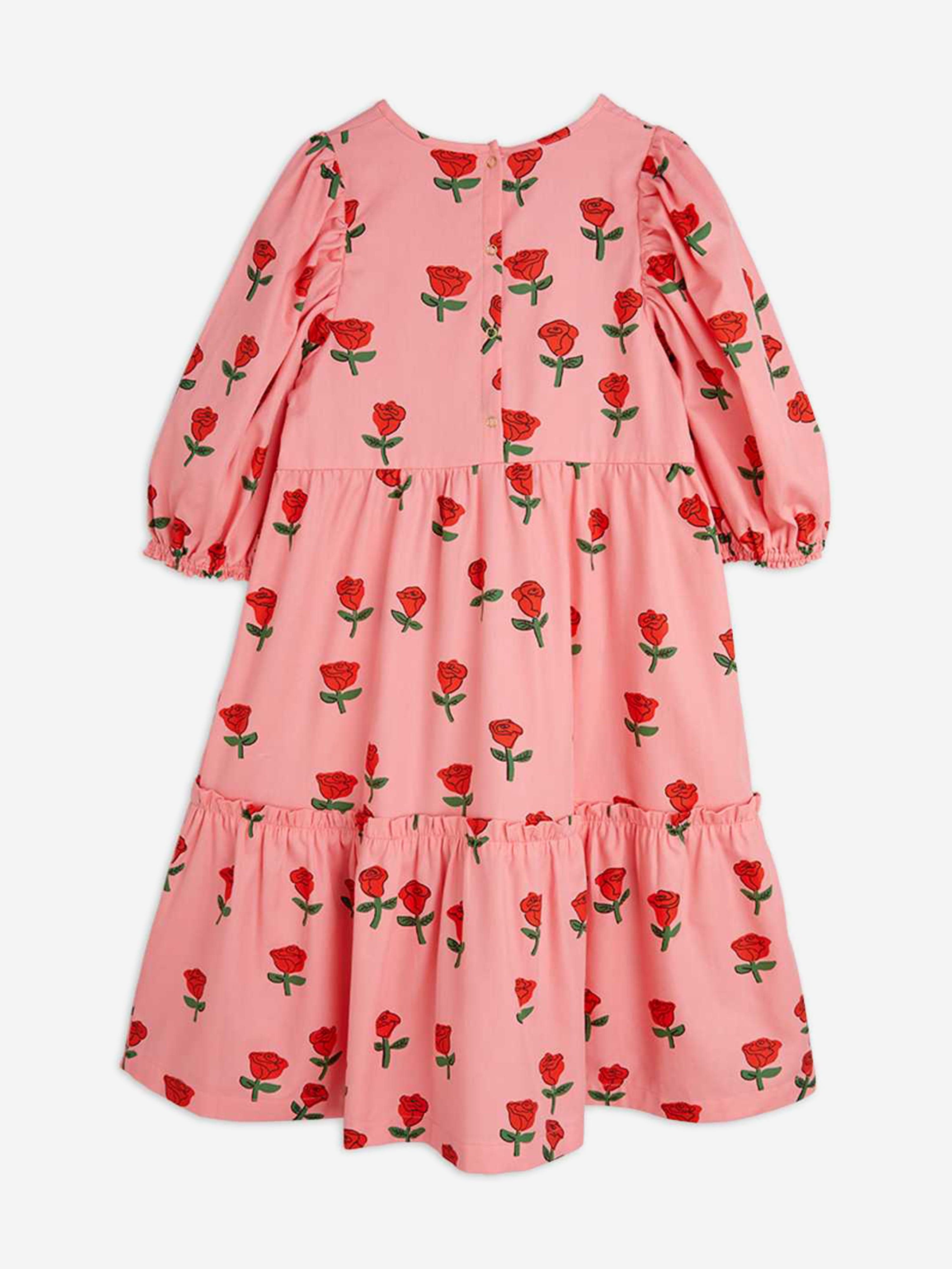 Girls Roses AOP Puff Sleeve Dress in Pink