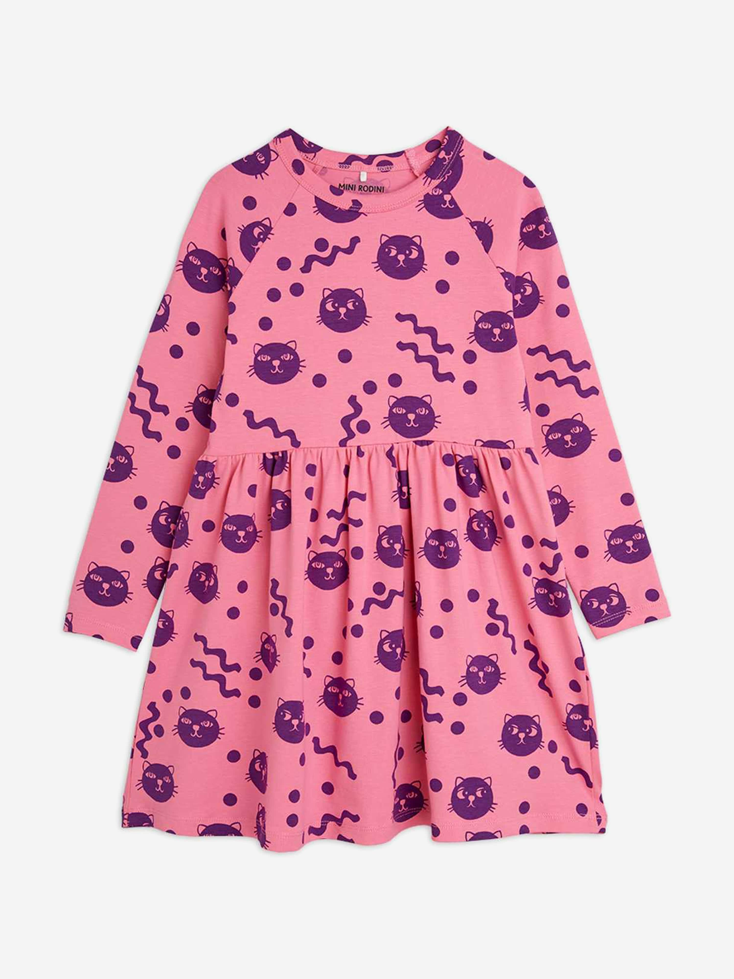 Girls Squiggly Cats AOP Dress in Pink