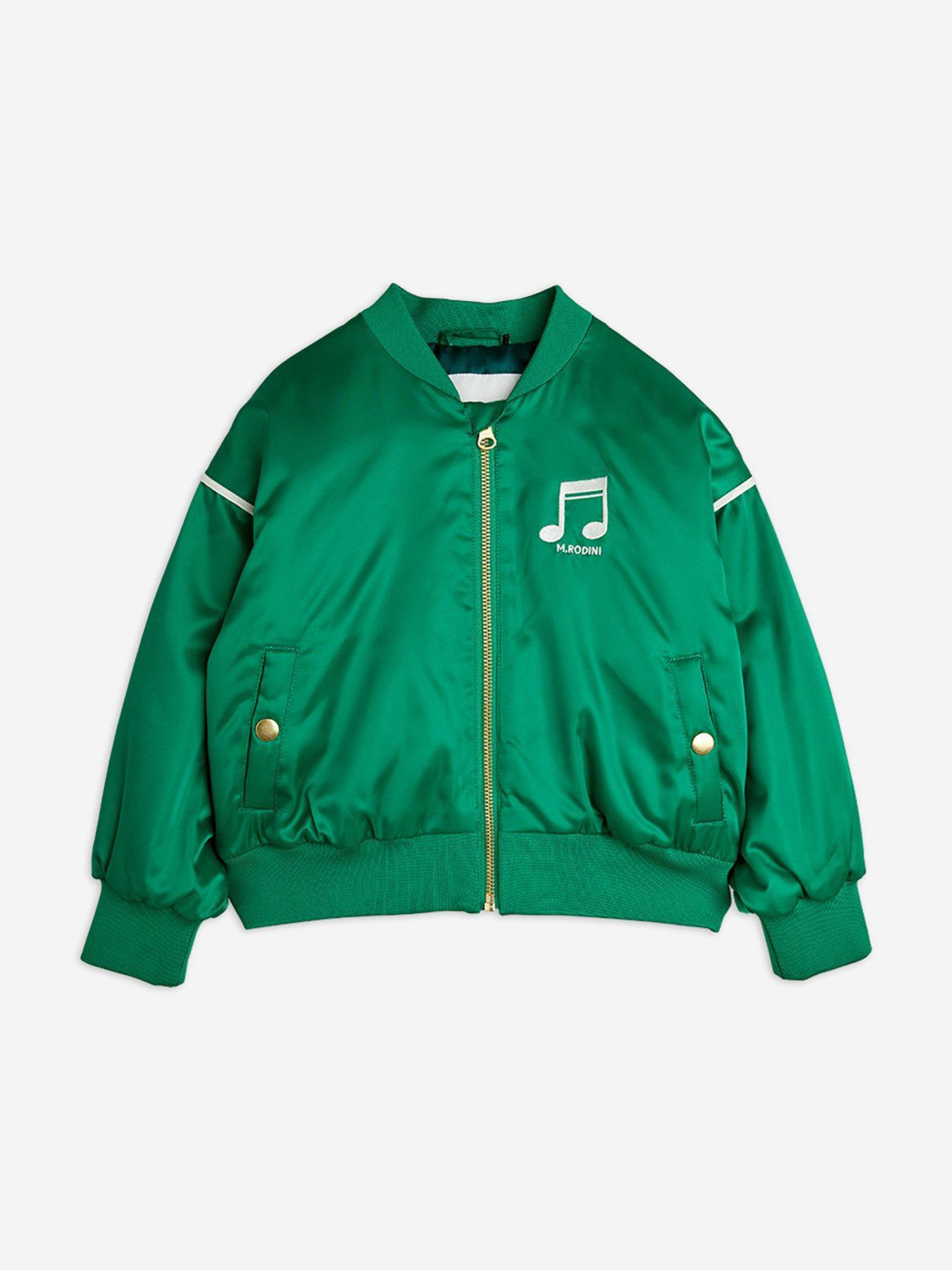 Kids Note Chenille Satin Baseball Jacket in Green