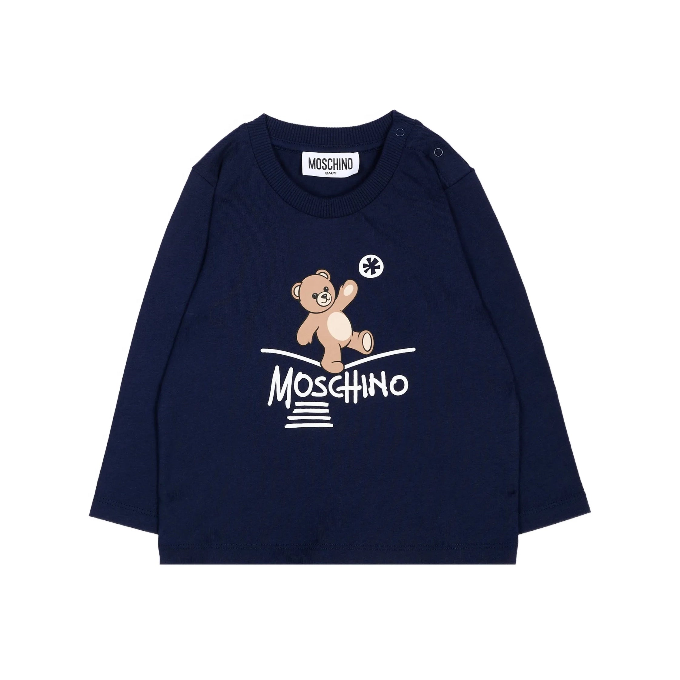 Baby Boys & Girls Navy Bear Printed Cotton T-Shirt