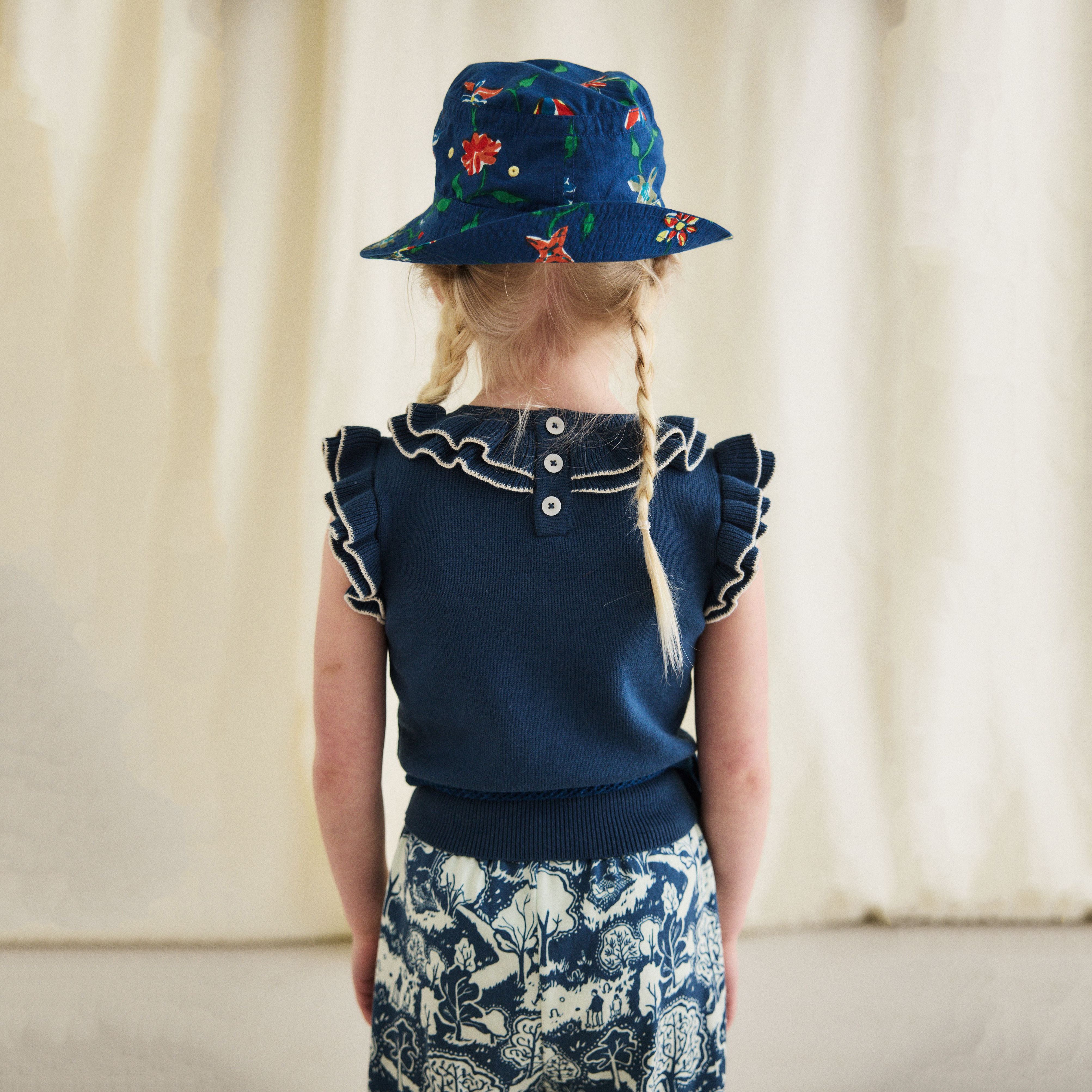 Girls Navy Ruffled Cotton Top