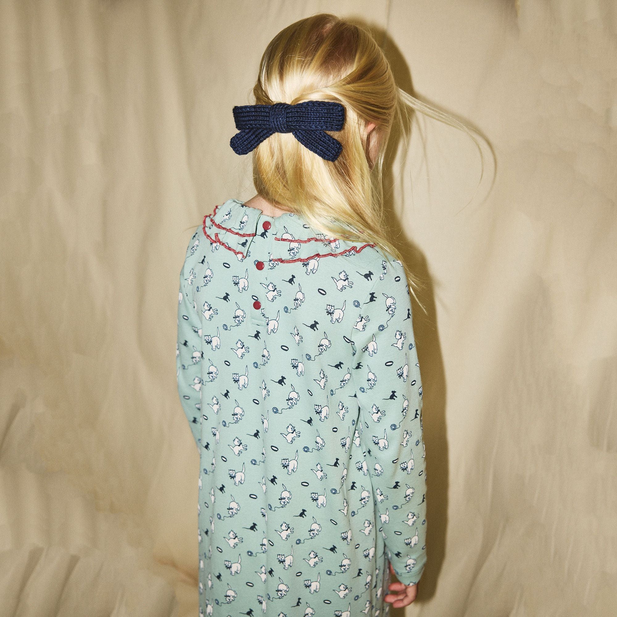 Girls Green Printed Ruffled Cotton Dress