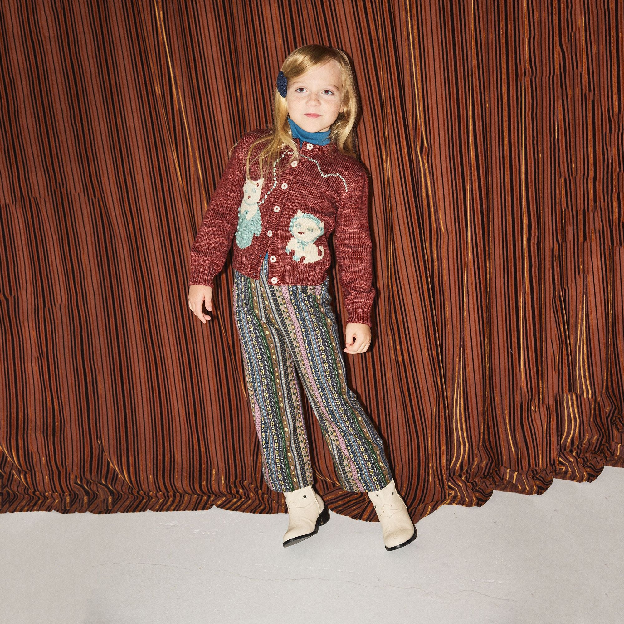 Baby Boys & Girls Brick Red Cat Wool Cardigan