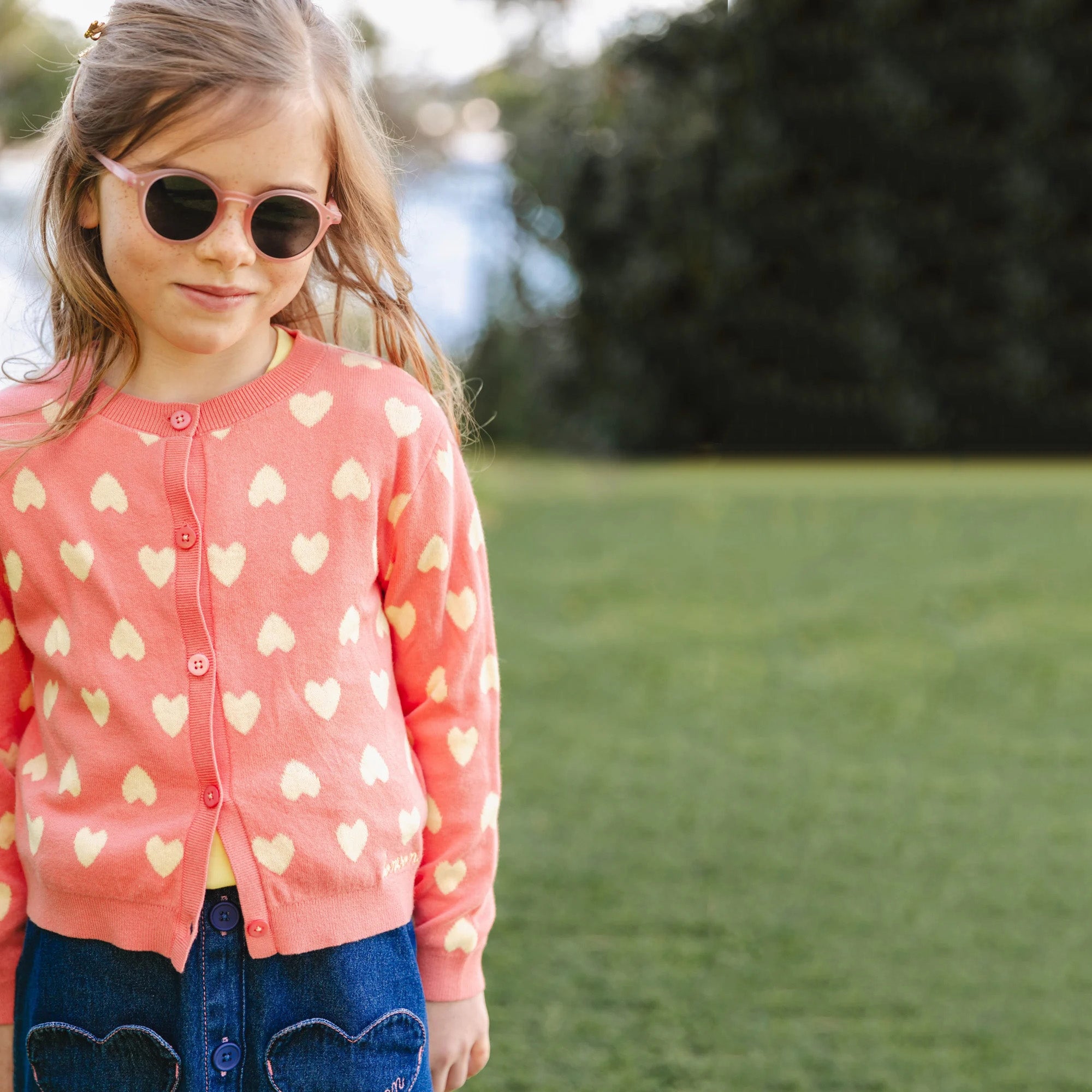 Girls Pink Heart Cotton Cardigan