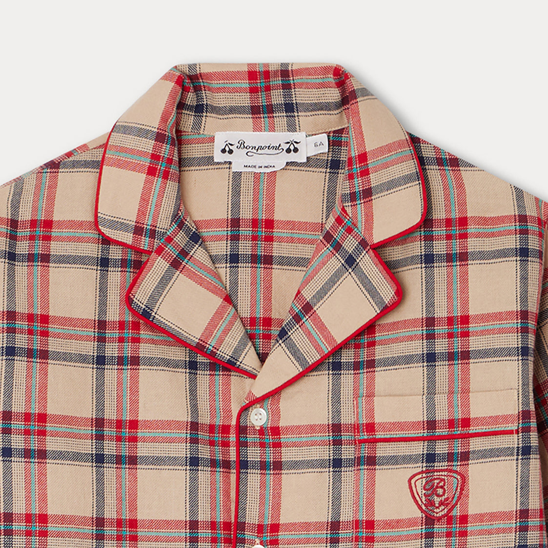 Boys Beige Check Cotton Nightwear Set