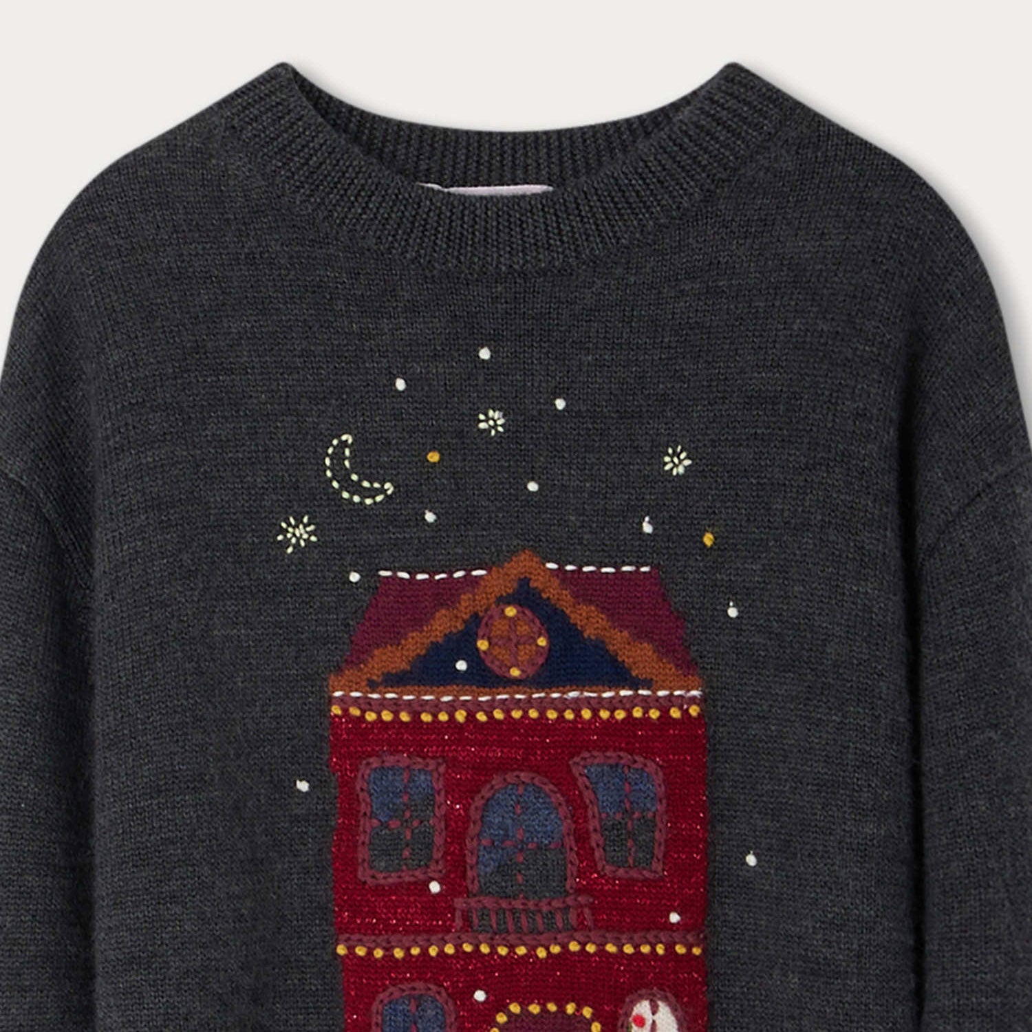 Girls Grey Jacquard Wool Sweater