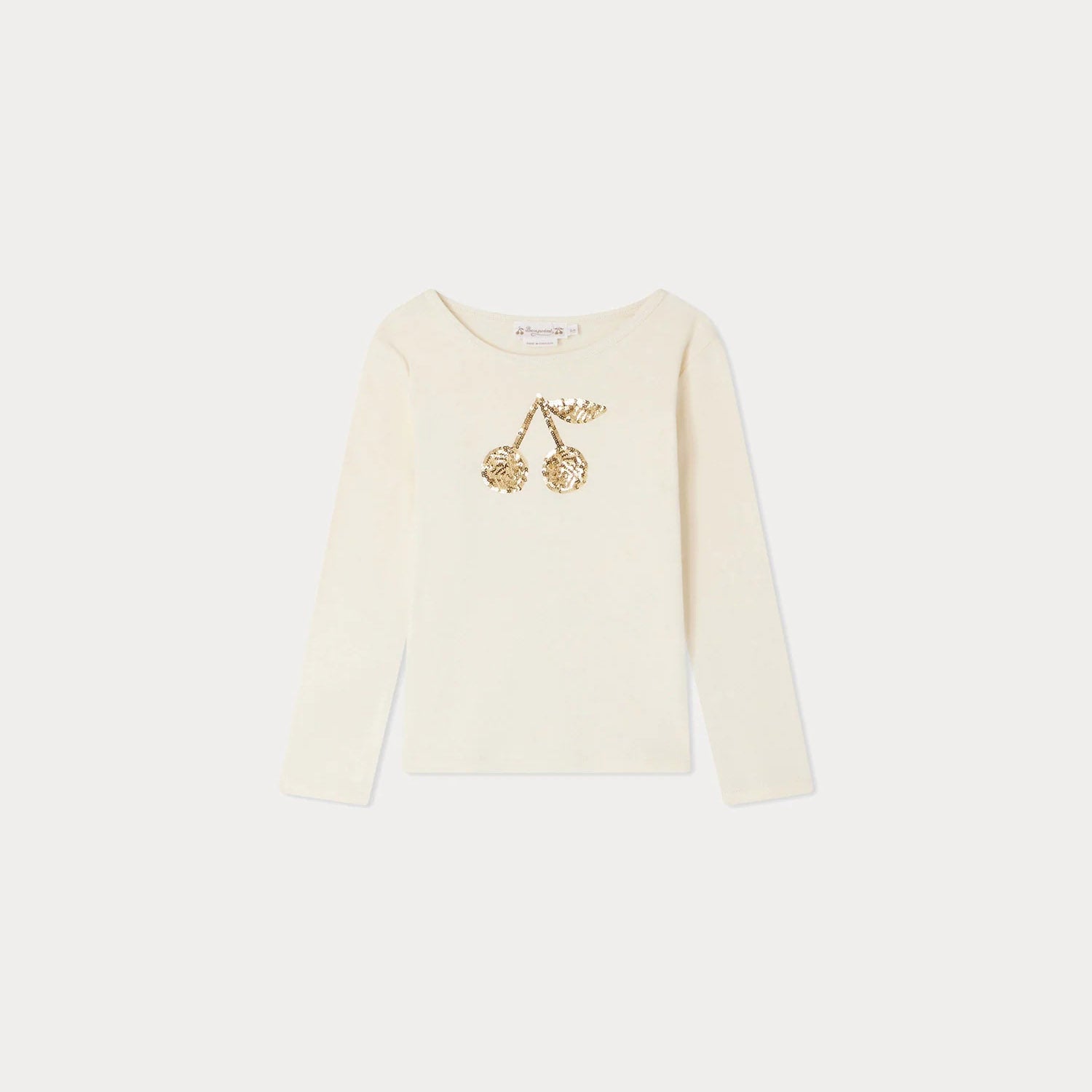 Girls White Sequin Cotton T-Shirt