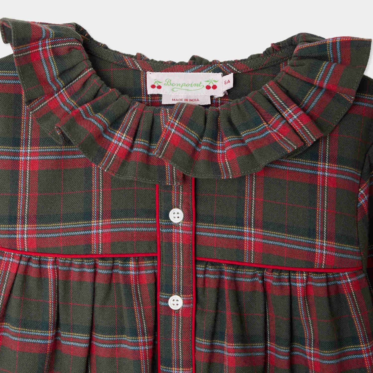Girls Green Check Cotton Dress