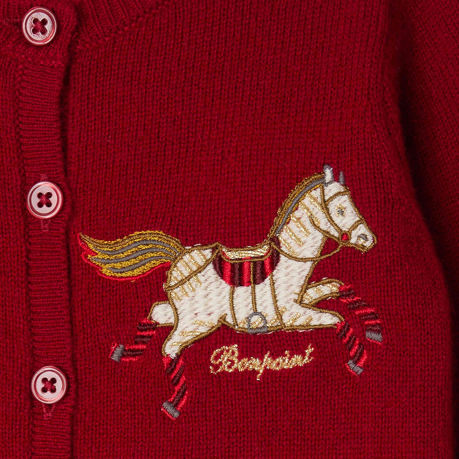Baby Girls Red Horse Embroidered Cashmere Cardigan