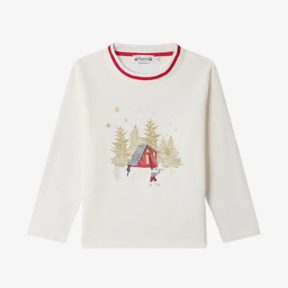 Boys White Printed Cotton T-Shirt