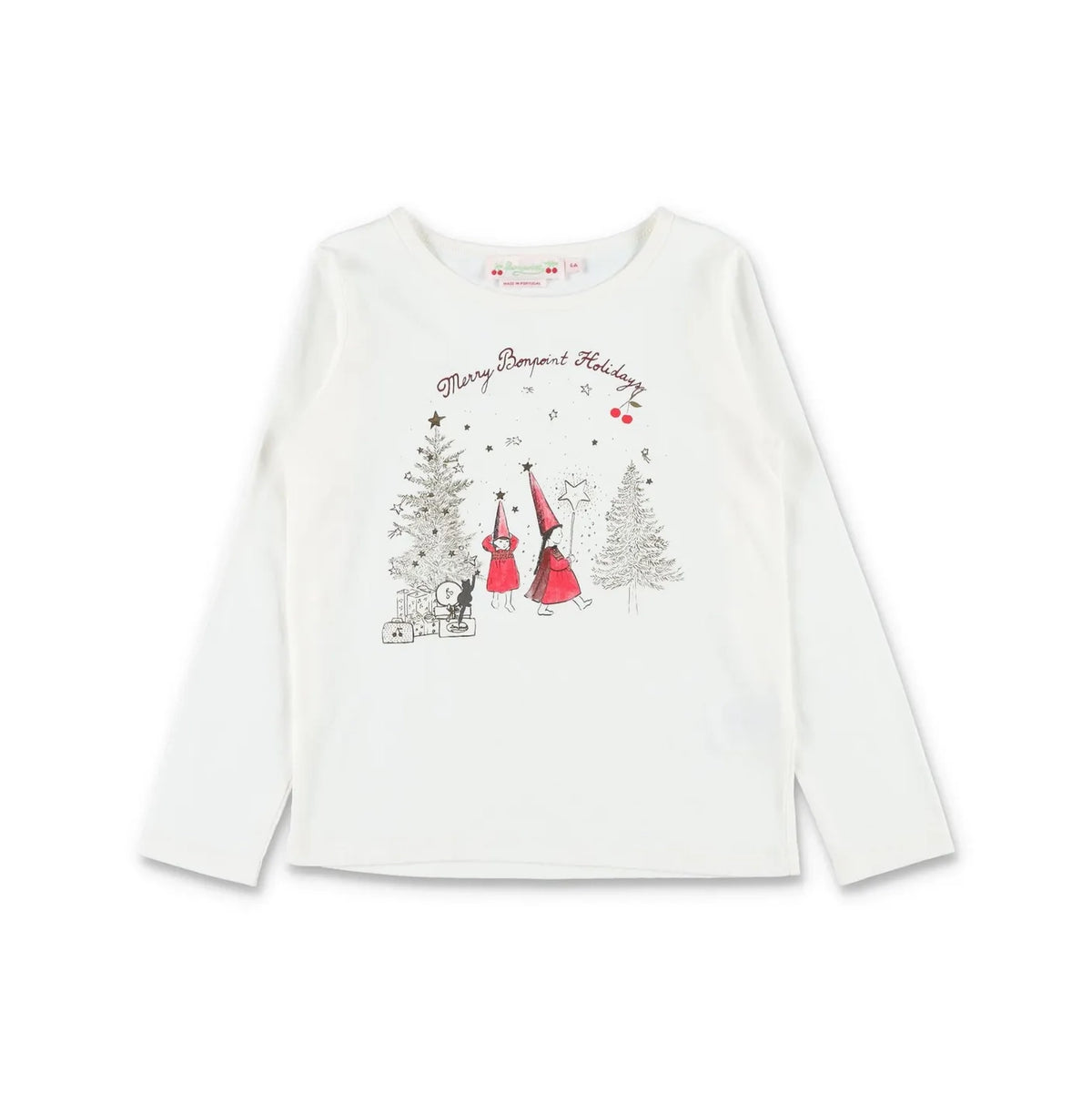 Girls White Printed Cotton T-Shirt