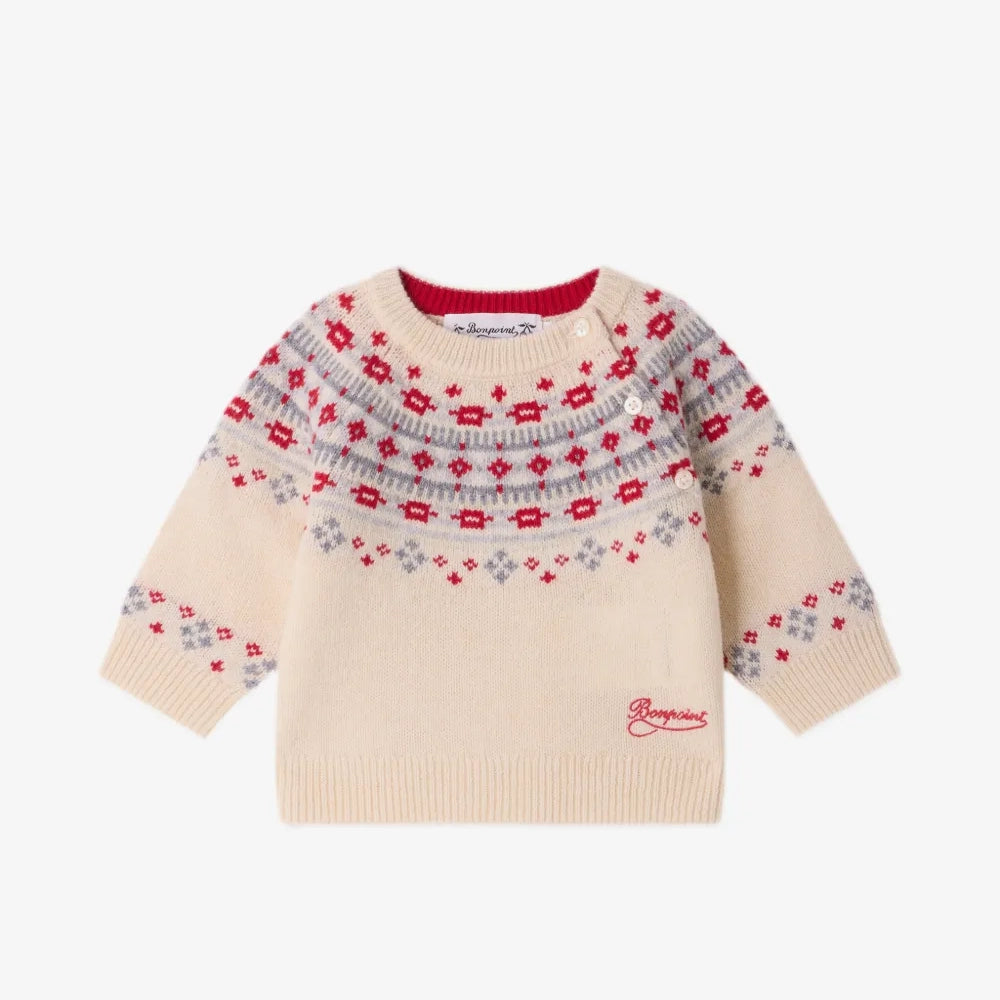 Baby Boys & Girls Beige Jacquard Wool Sweater