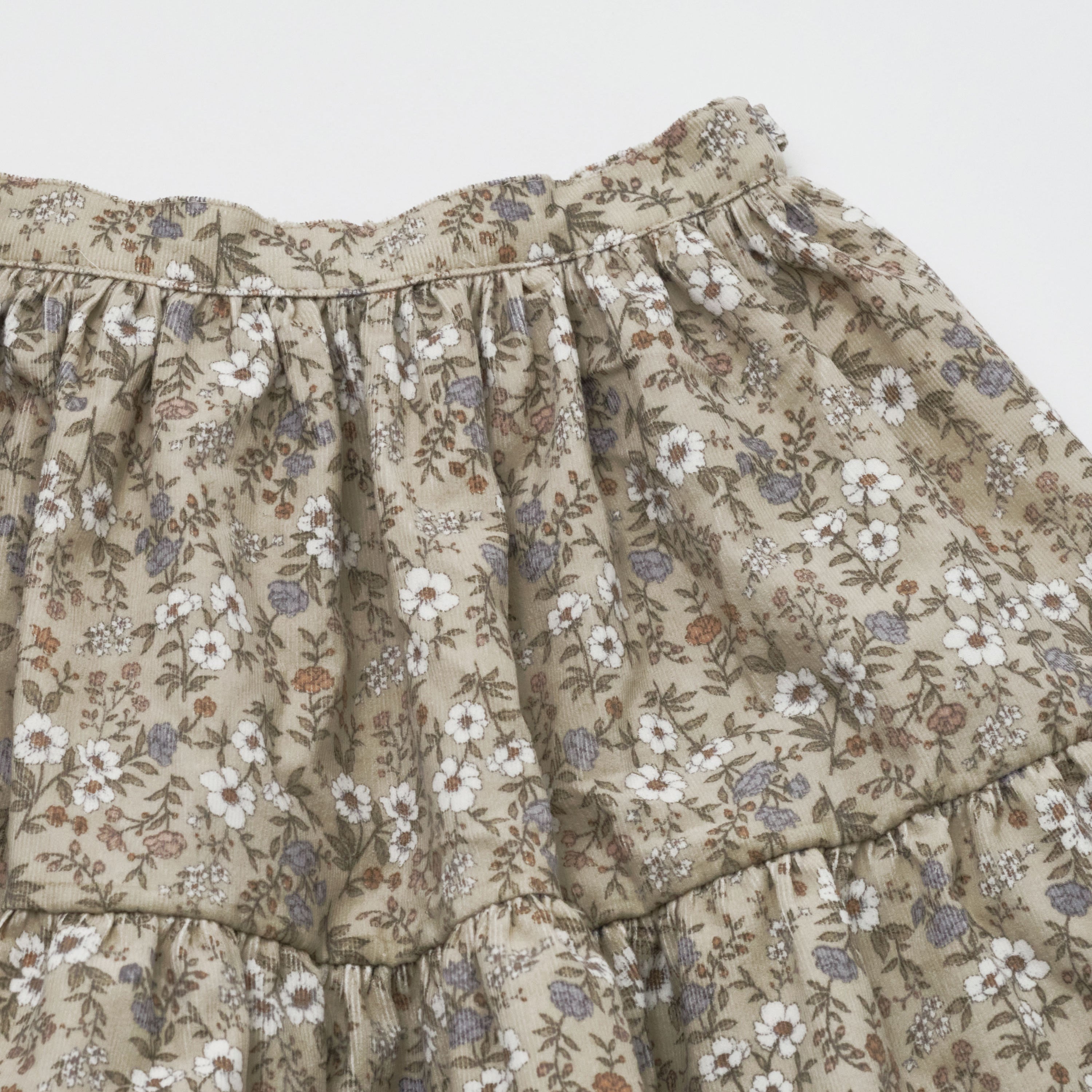 Girls Khaki Floral Corduroy Skirt