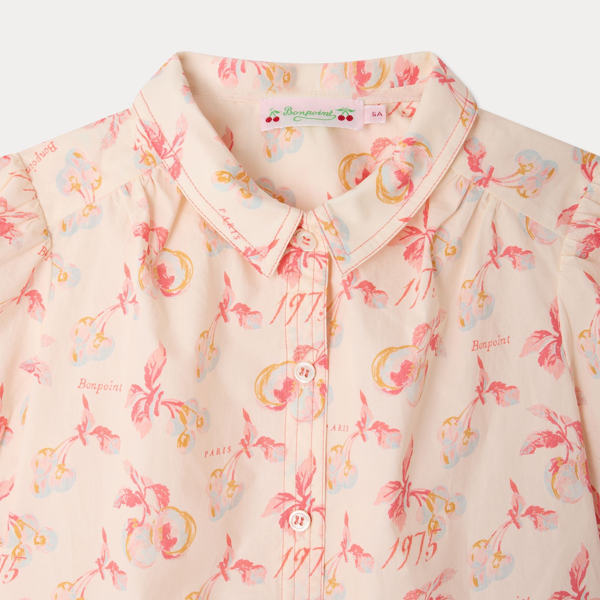 Girls Pink Cherry Printed Cotton Shirt