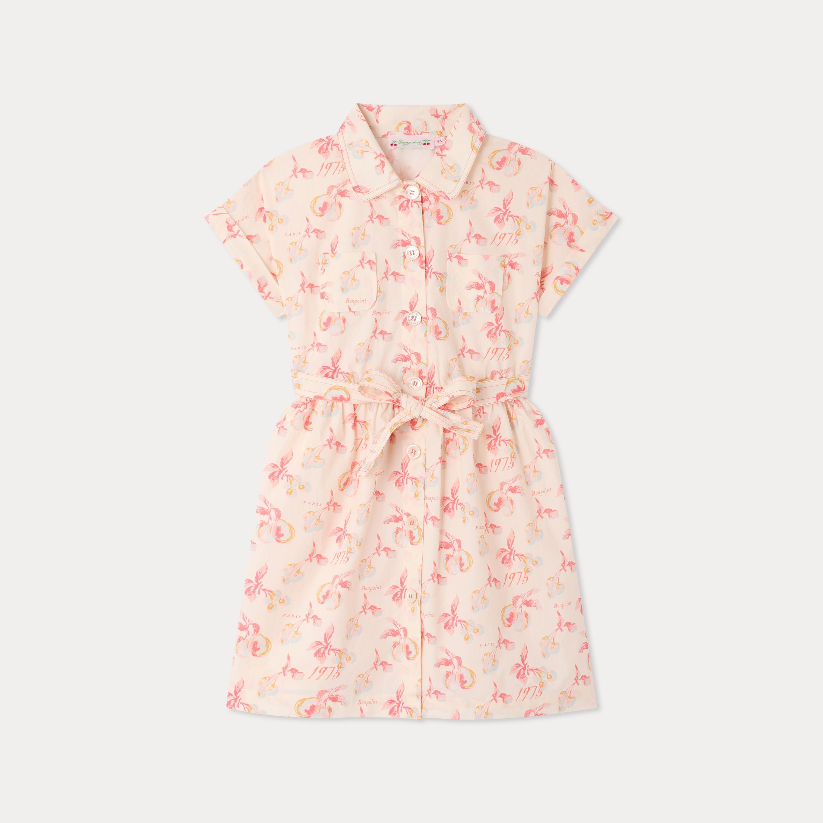 Girls Pink Cherry Printed Cotton Dress
