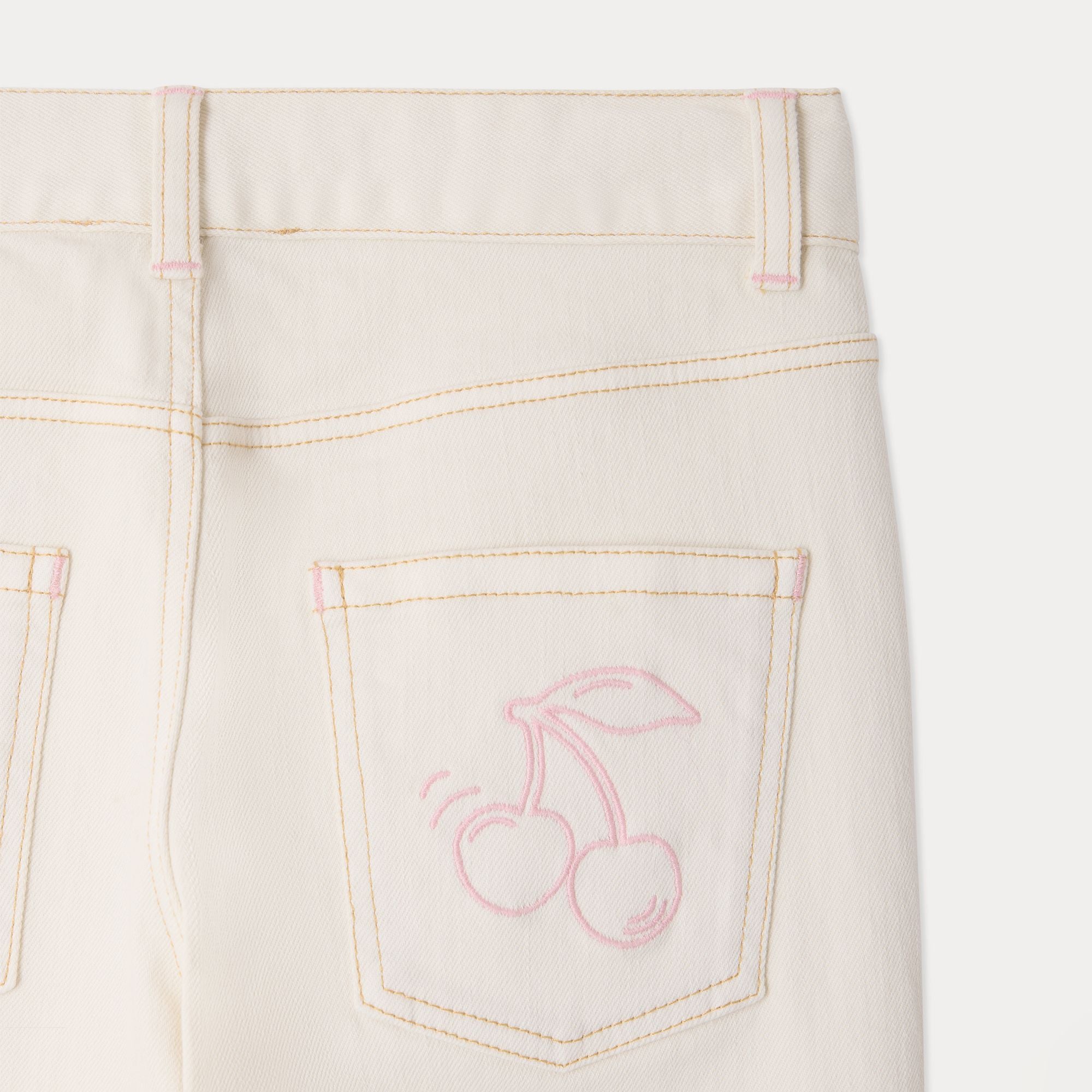 Girls White Embroidered Denim Trousers