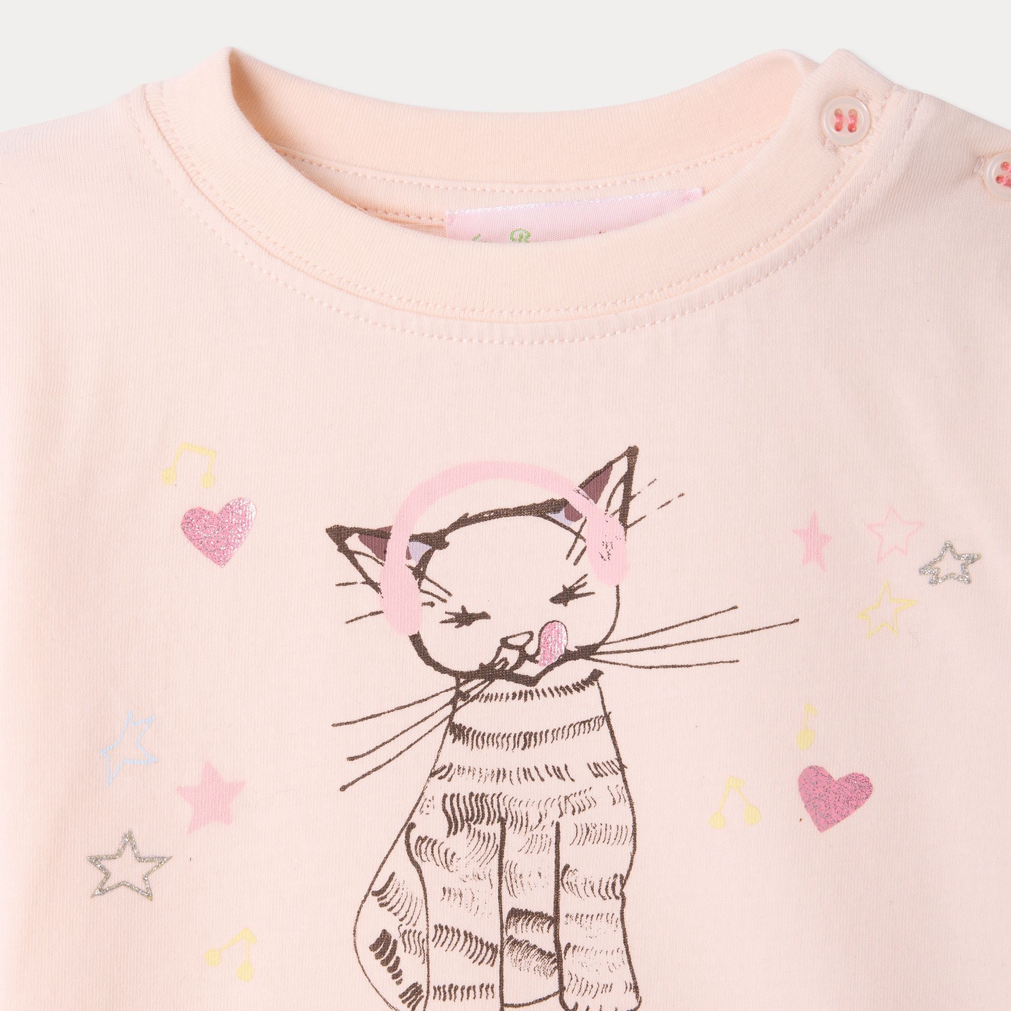 Baby Girls Light Pink Printed Cotton T-Shirt