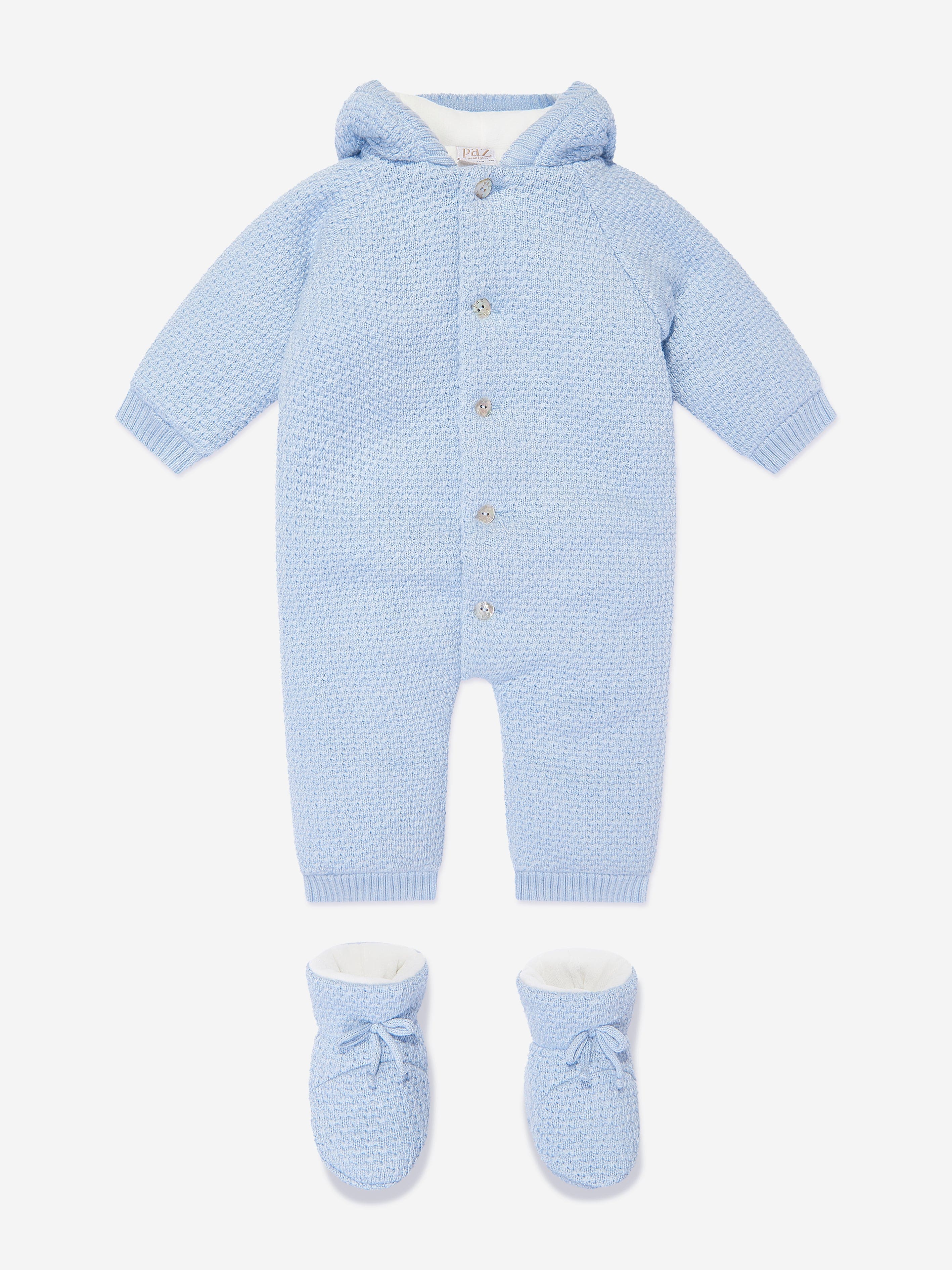 Baby Boys Wool Pramsuit With Booties in Blue