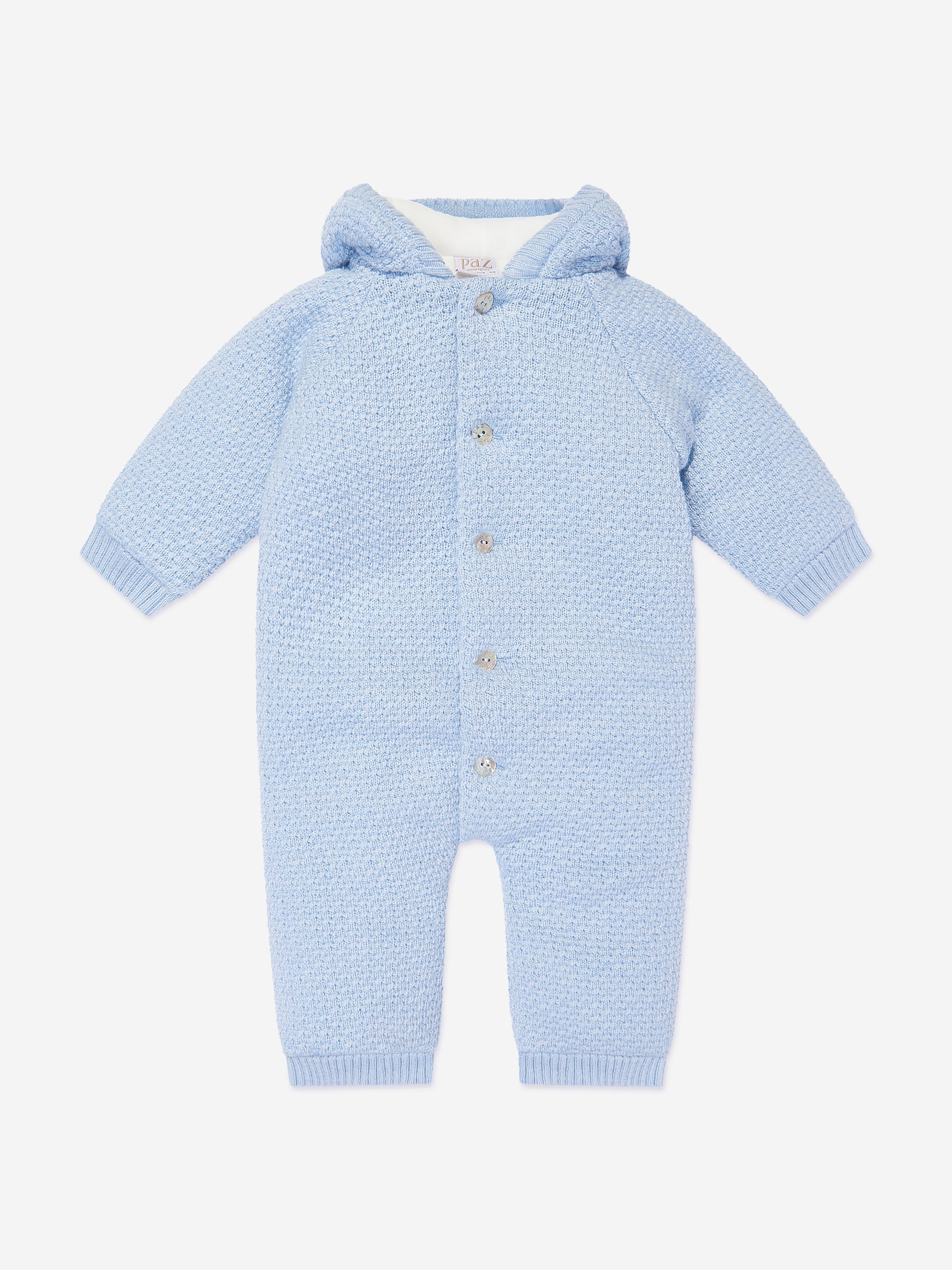 Baby Boys Wool Pramsuit With Booties in Blue