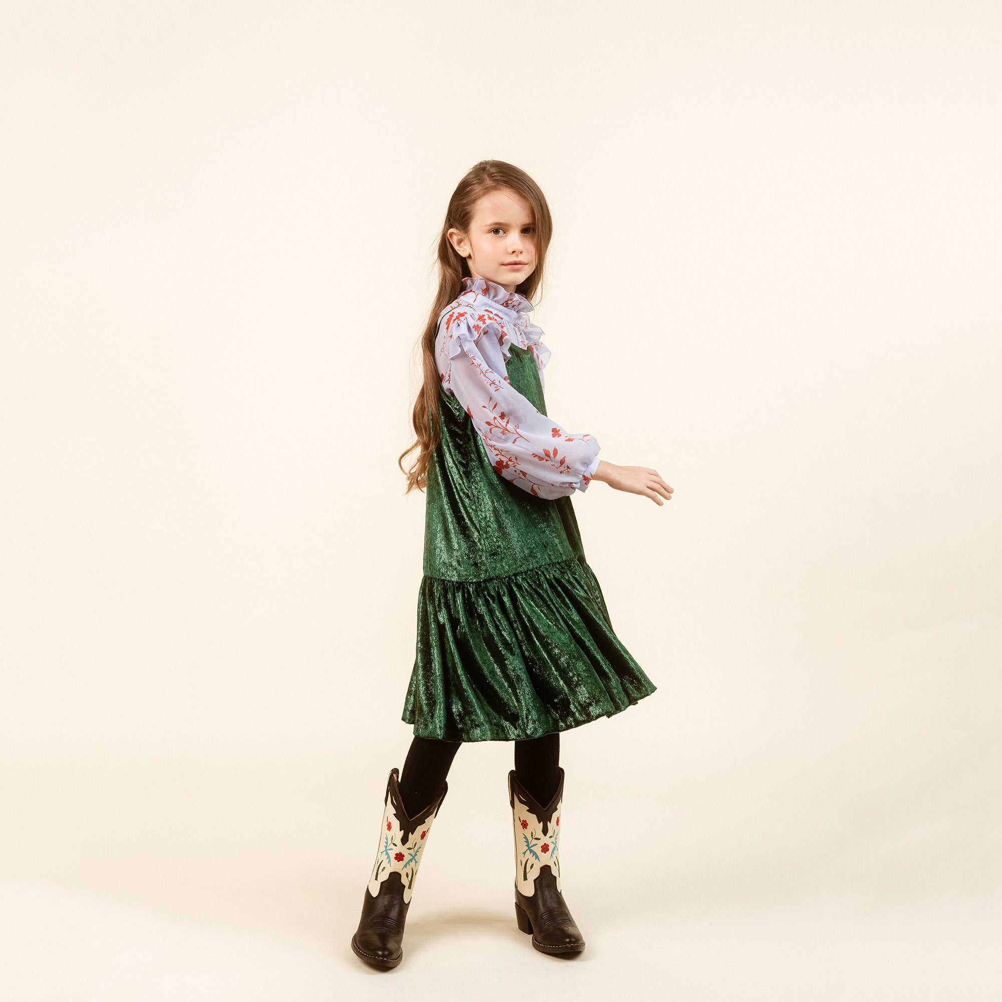 Girls Green Velvet Dress