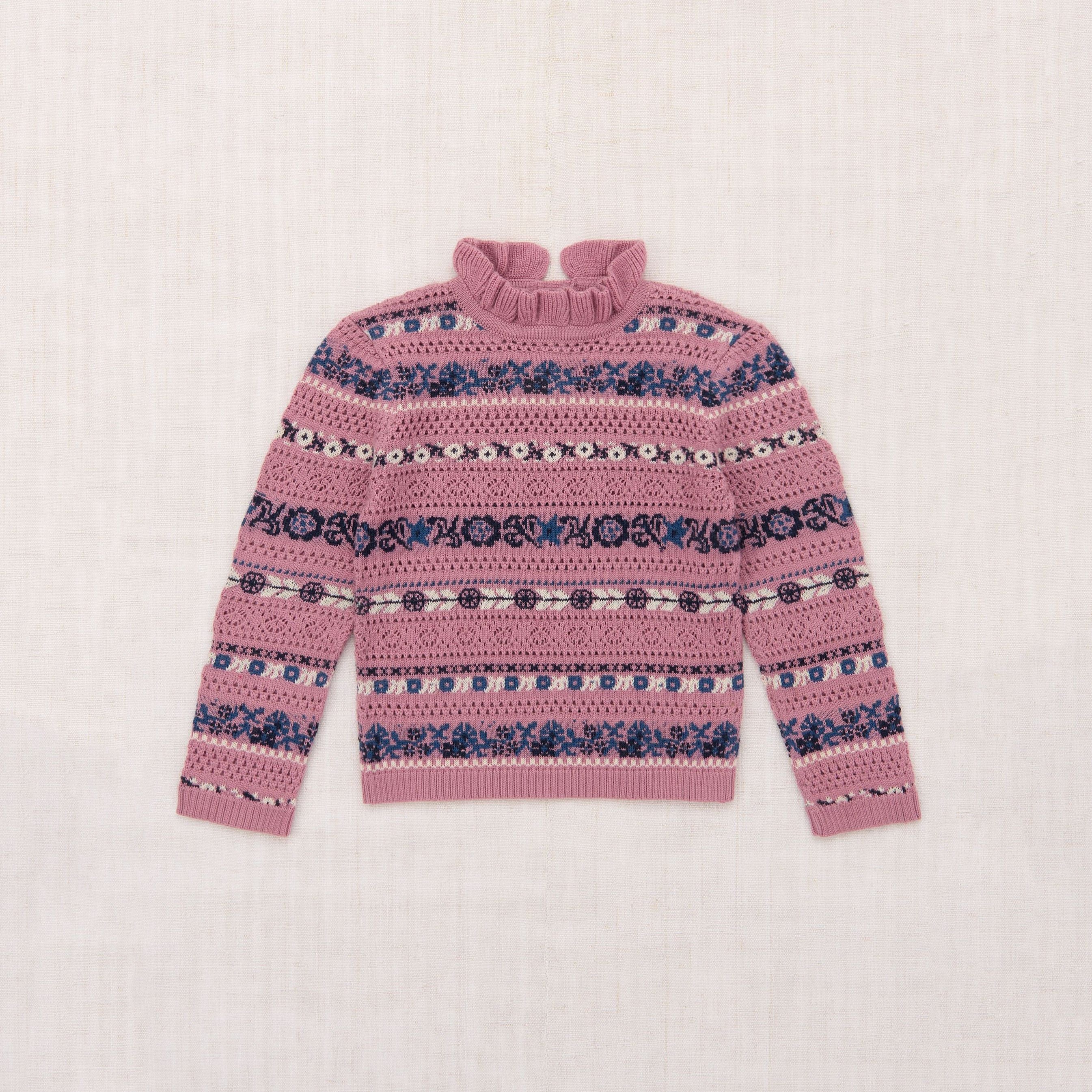 Girls Pink Jacquard Wool Sweater