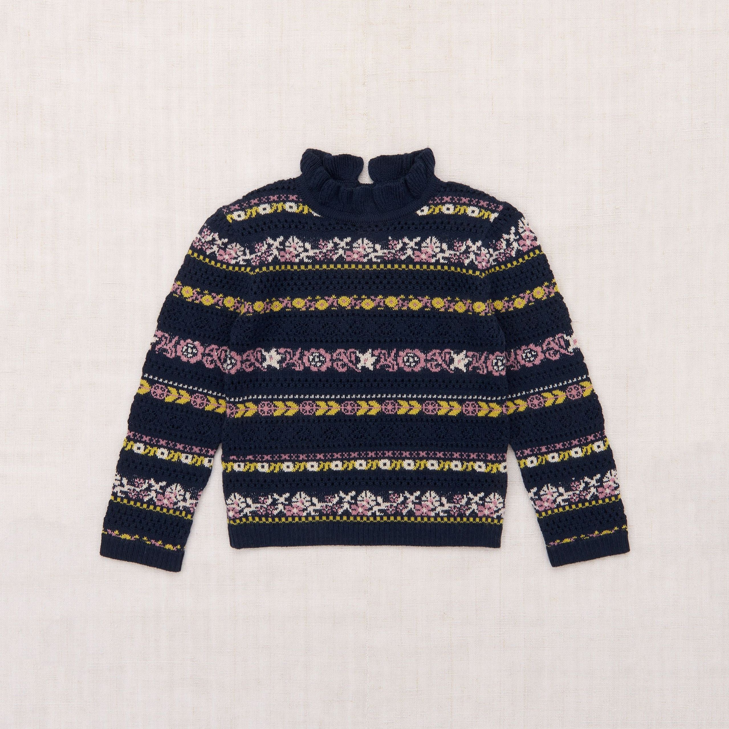 Girls Navy Jacquard Wool Sweater