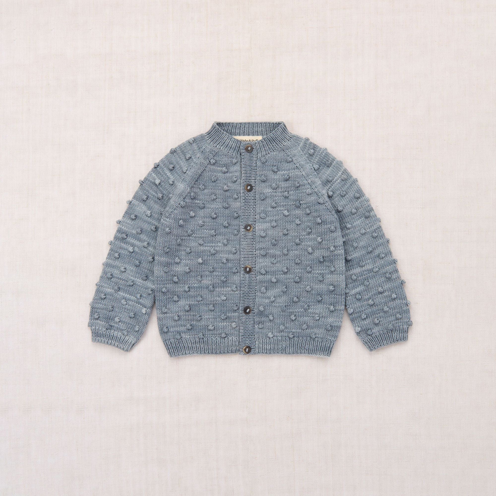 Boys & Girls Mist Blue Cotton Popcorn Cardigan