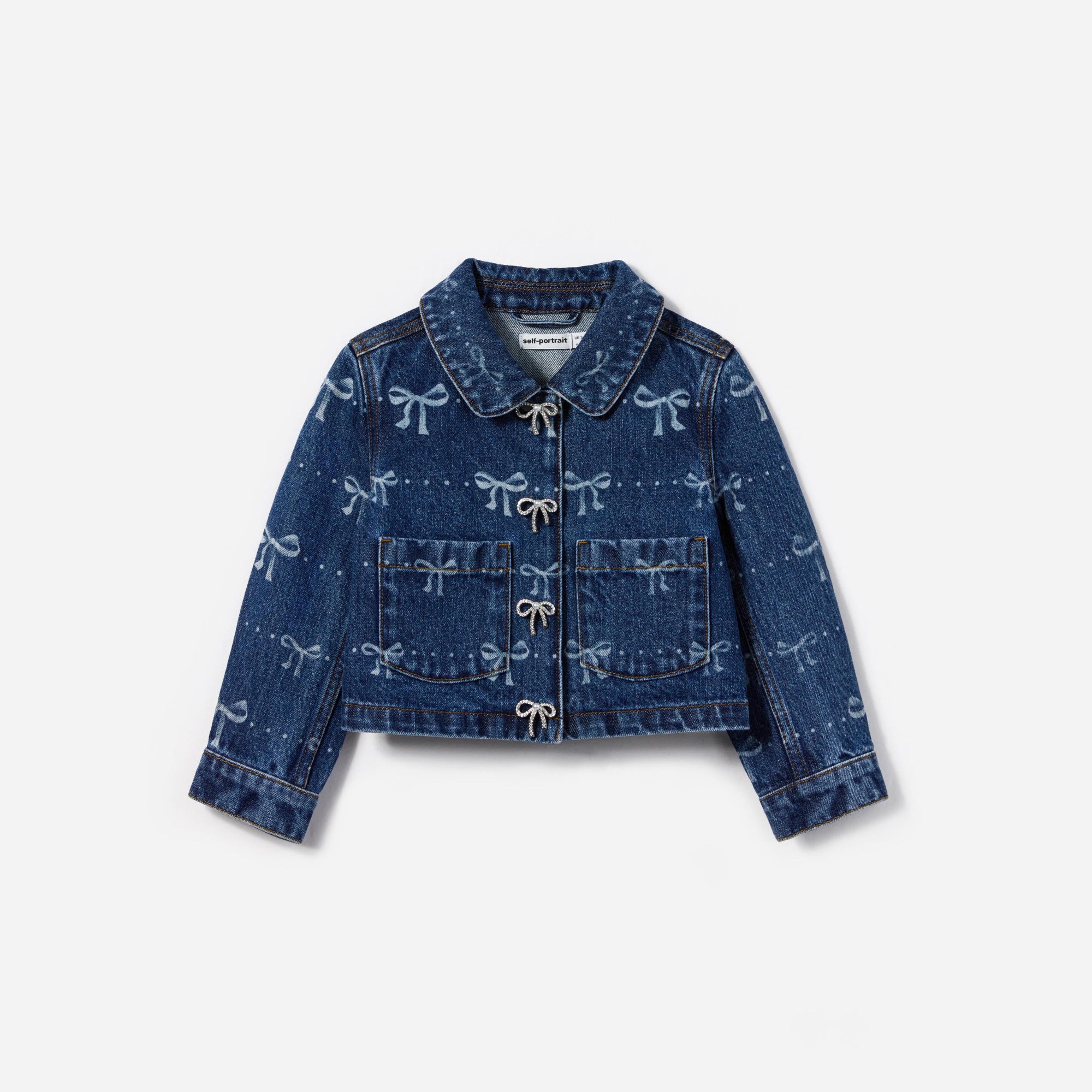 Girls Blue Bow Print Denim Jacket