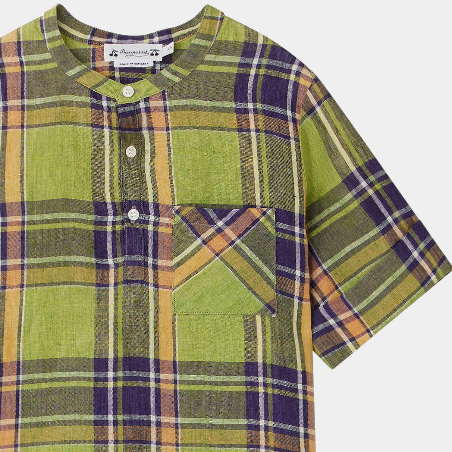 Boys Green Check Linen Shirt