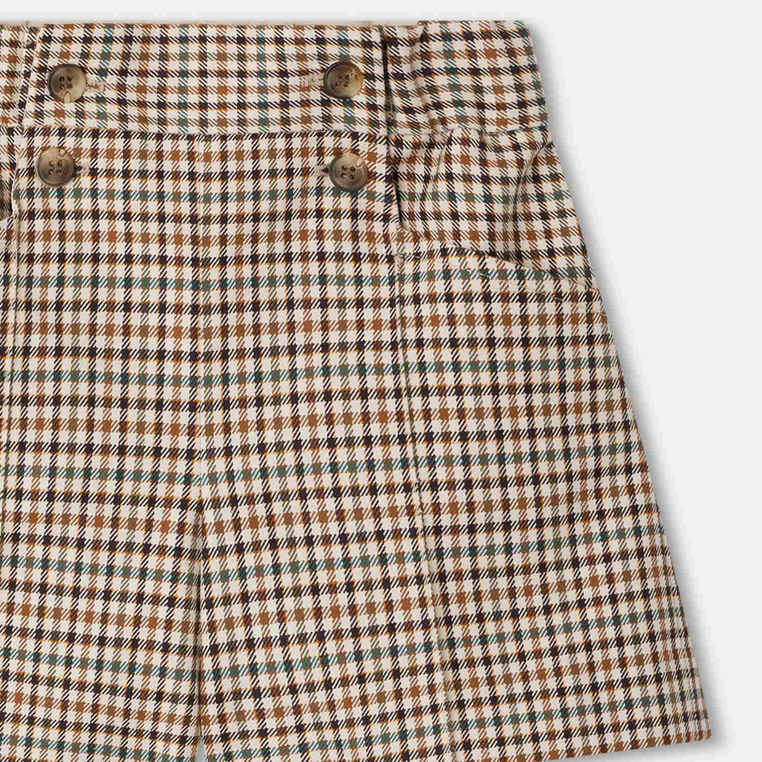 Girls Beige Check Cotton Shorts