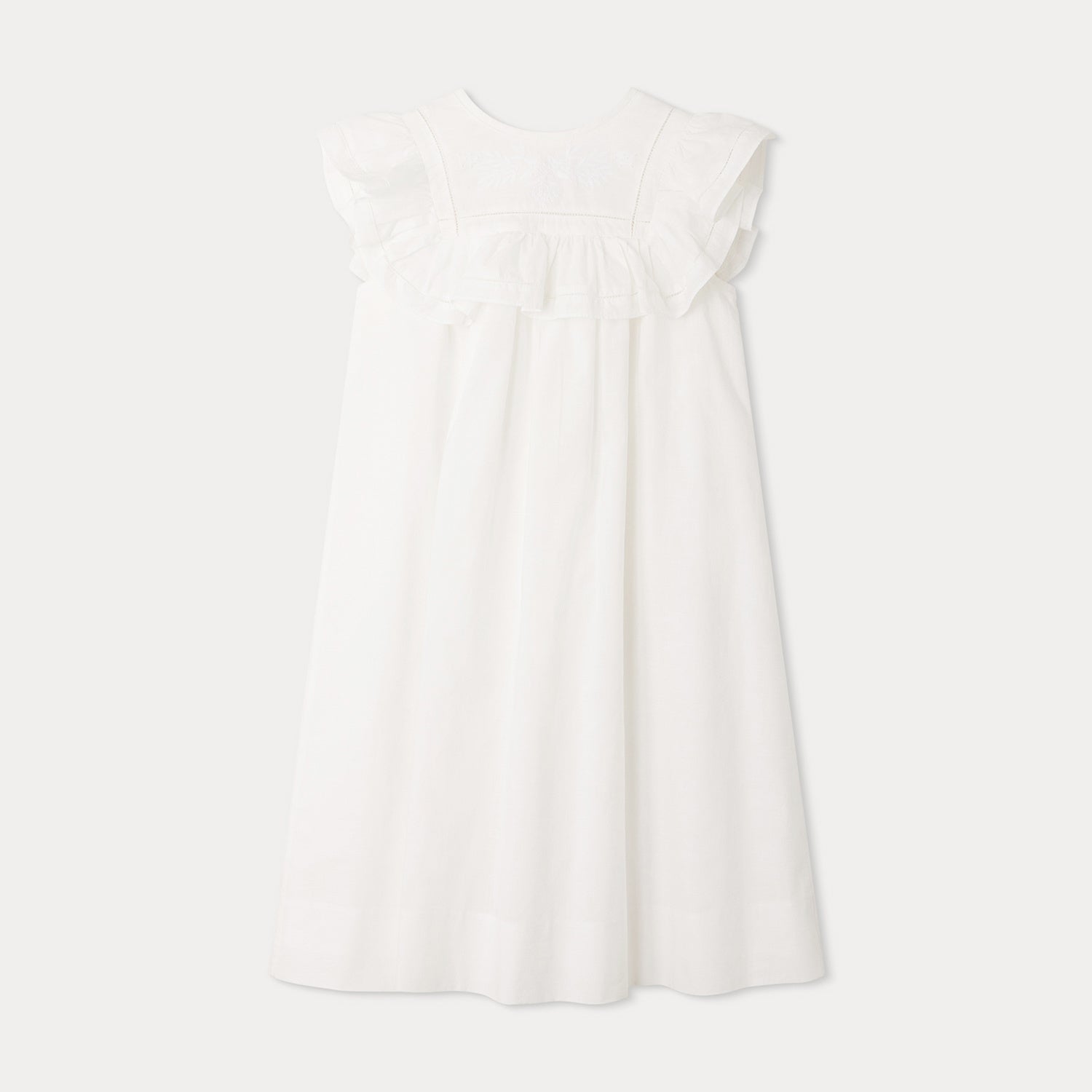 Girls White Ruffled Cotton Dress