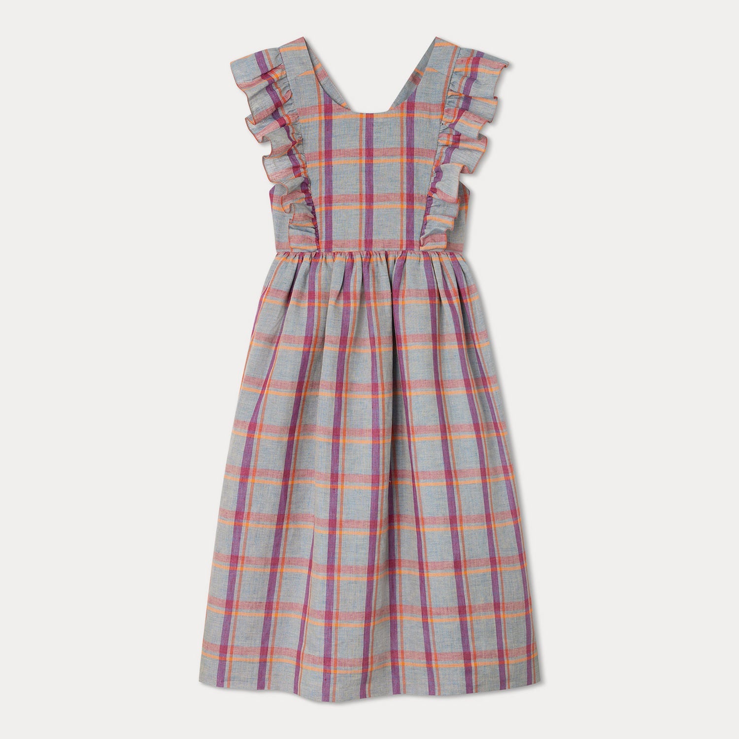 Girls Blue Grey Check Dress