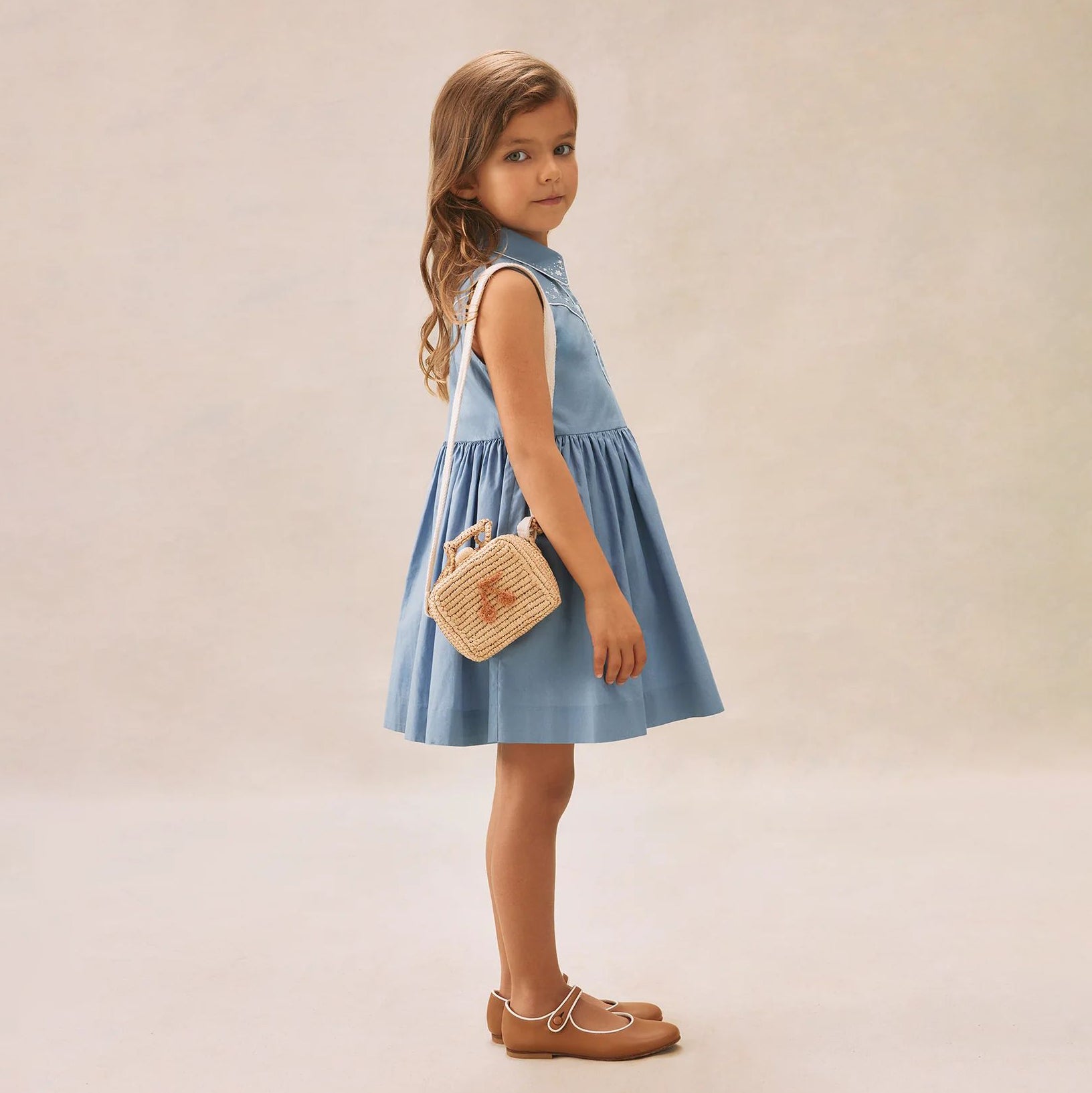 Girls Blue Embroidered Cotton Dress