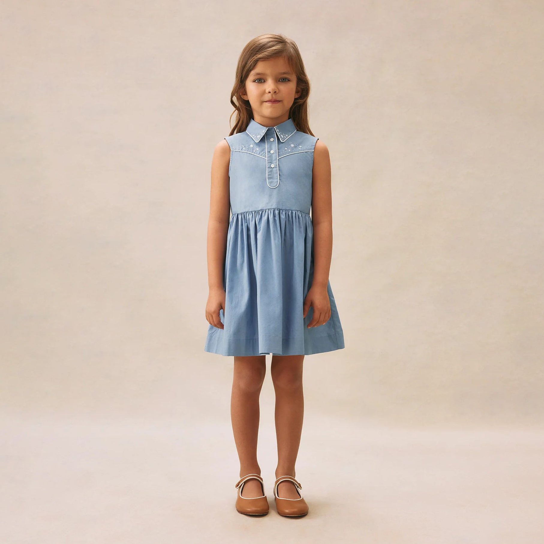 Girls Blue Embroidered Cotton Dress