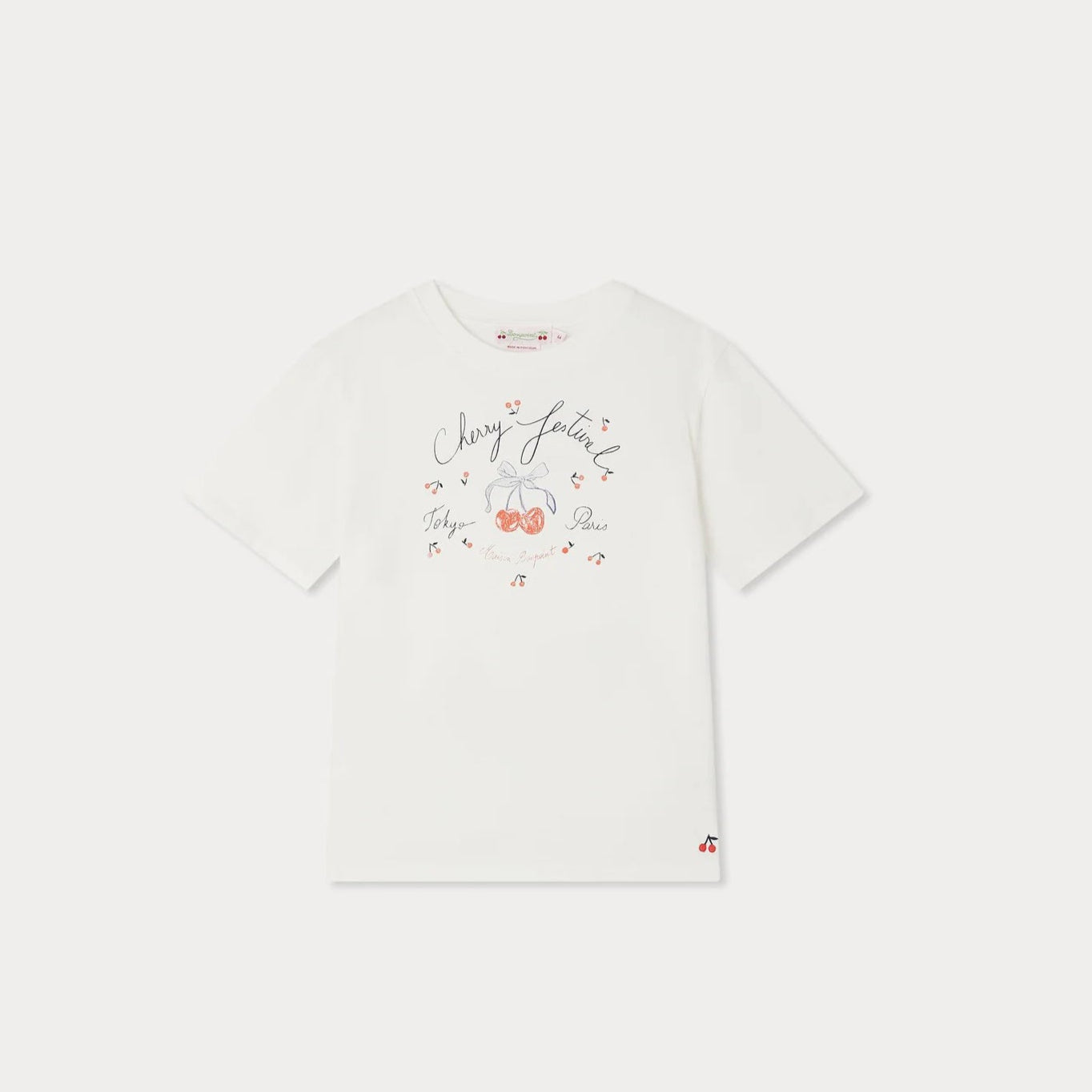 Girls Ivory Printed Cherry Cotton T-Shirt