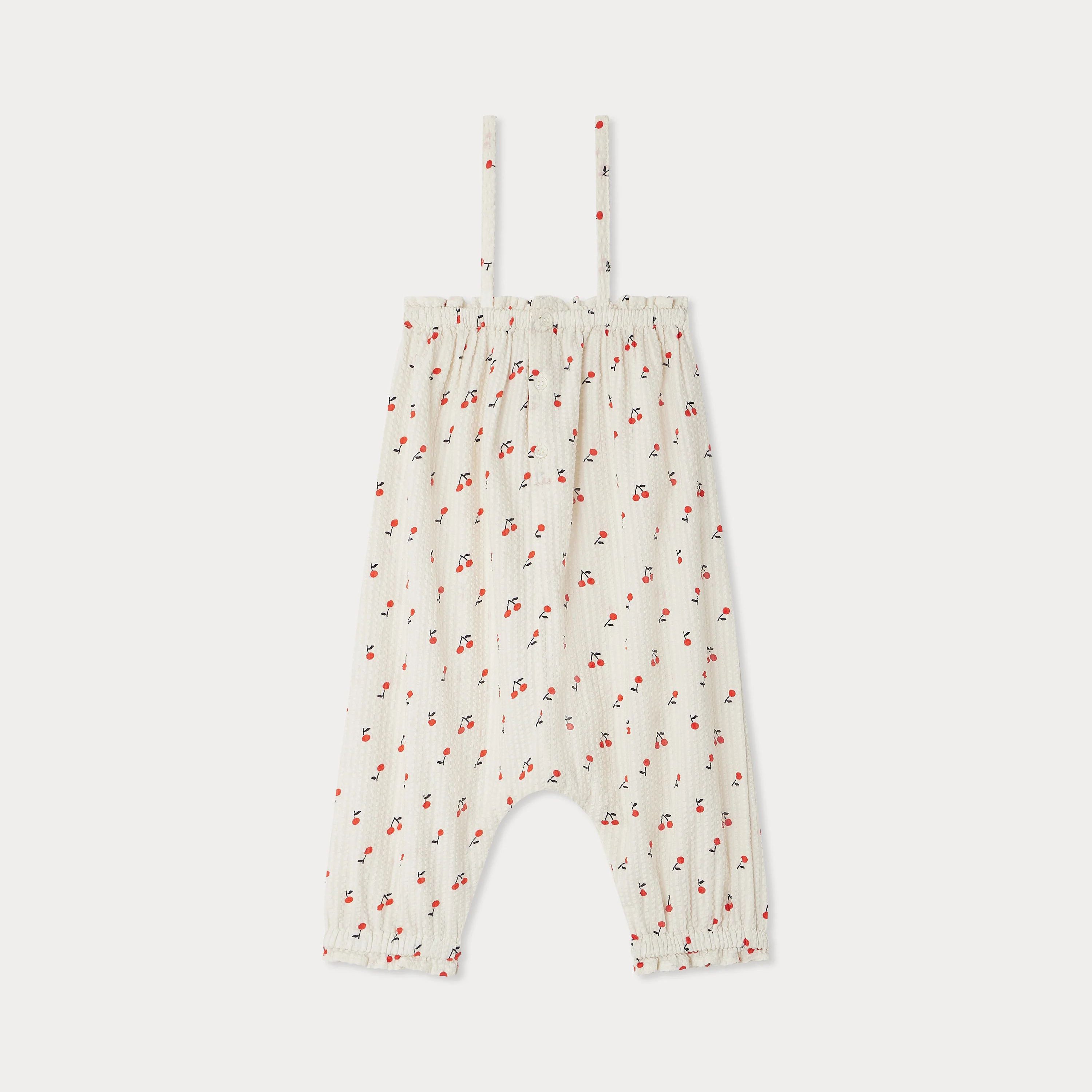 Baby Girls White Cherry Cotton Jumpsuit