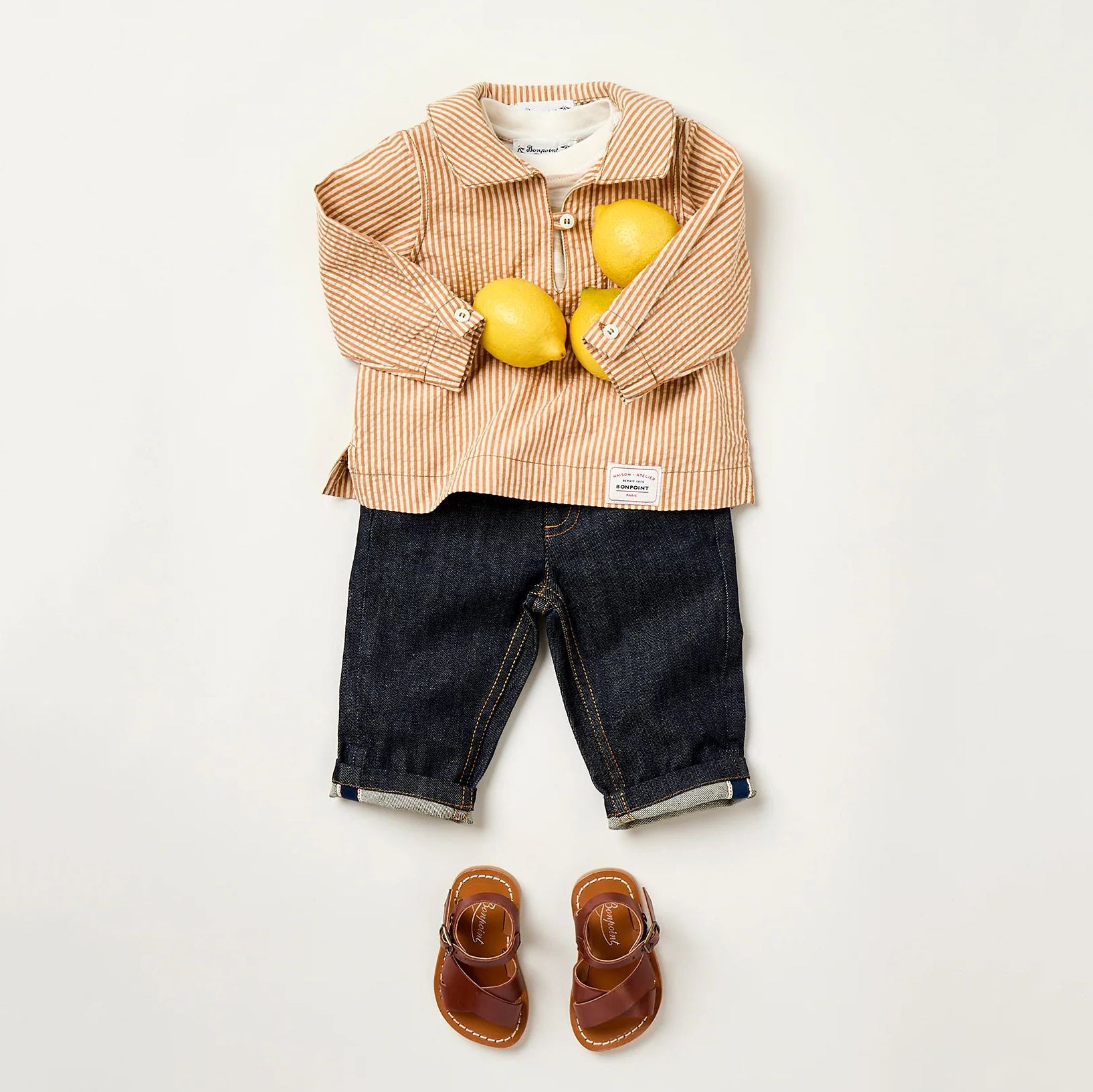 Baby Boys Beige Stripes Cotton T-Shirt