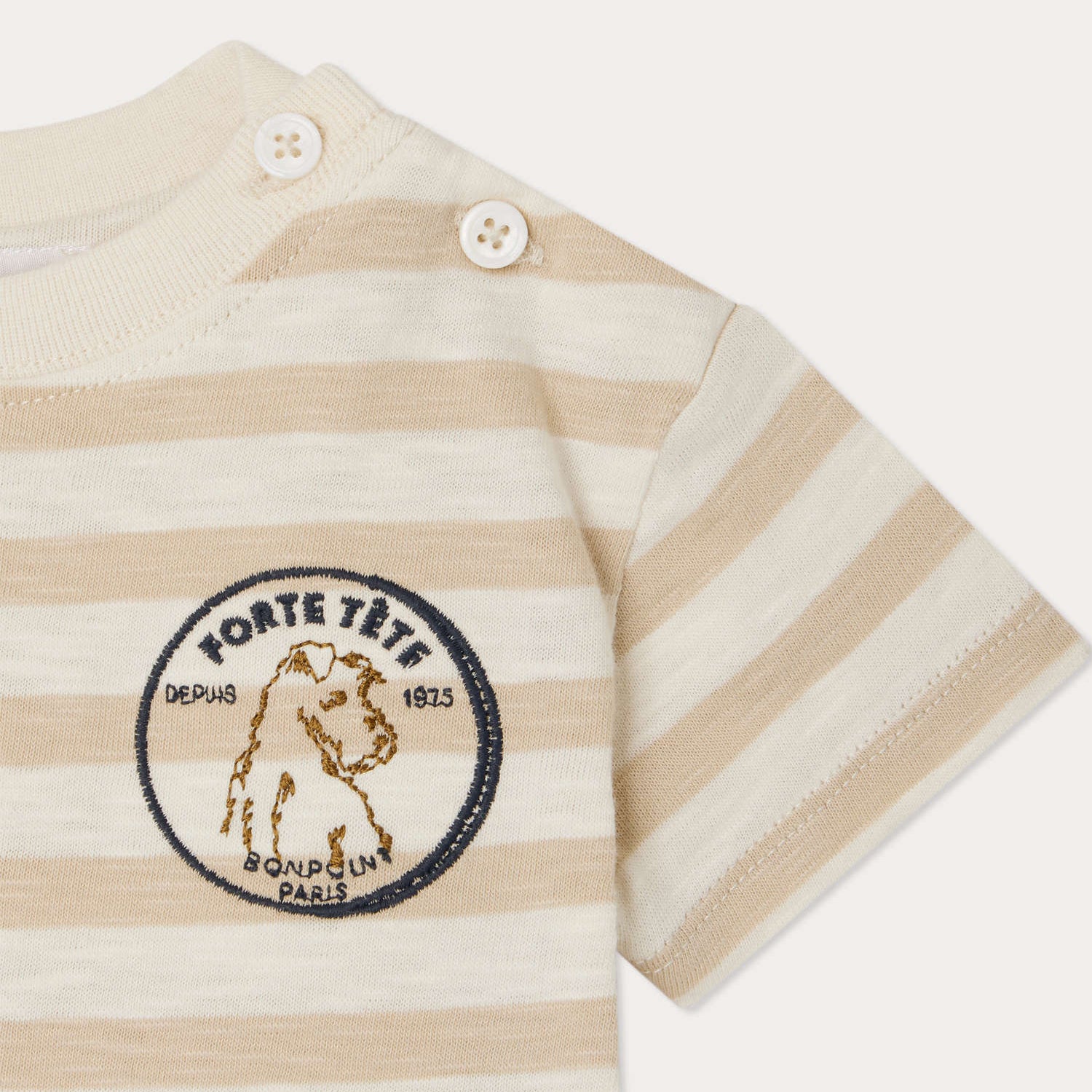 Baby Boys Beige Stripes Cotton T-Shirt
