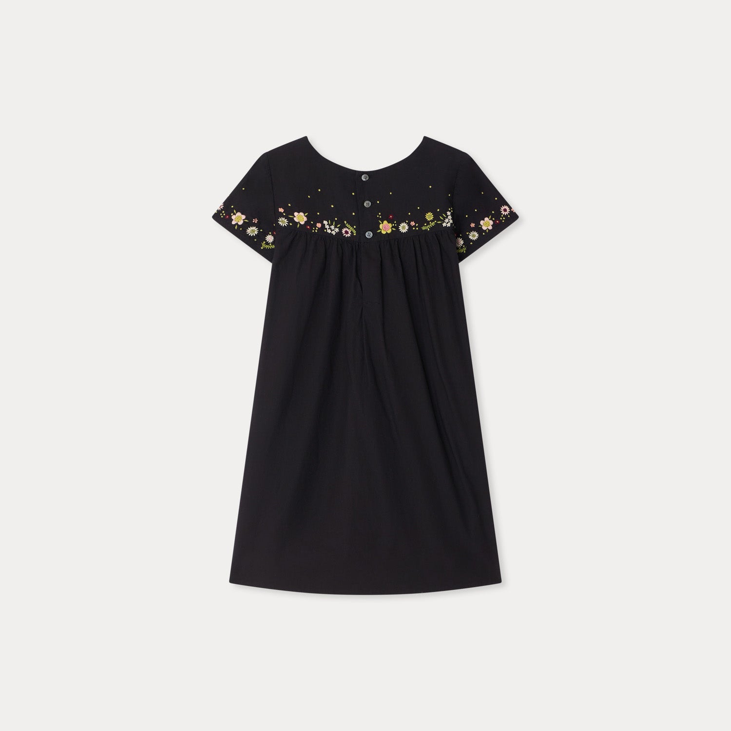 Girls Black Embroidered Cotton Dress