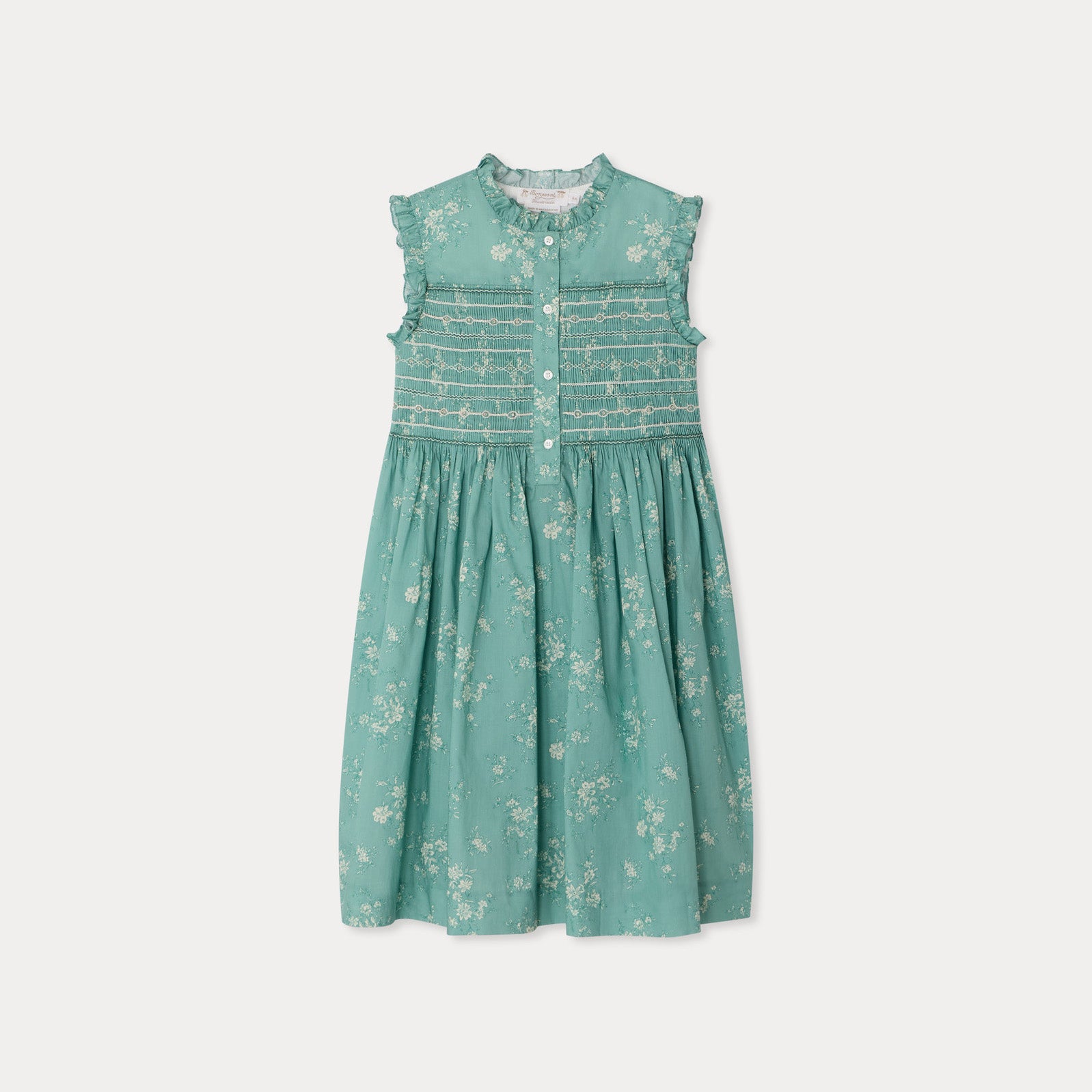 Girls Green Floral Cotton Dress