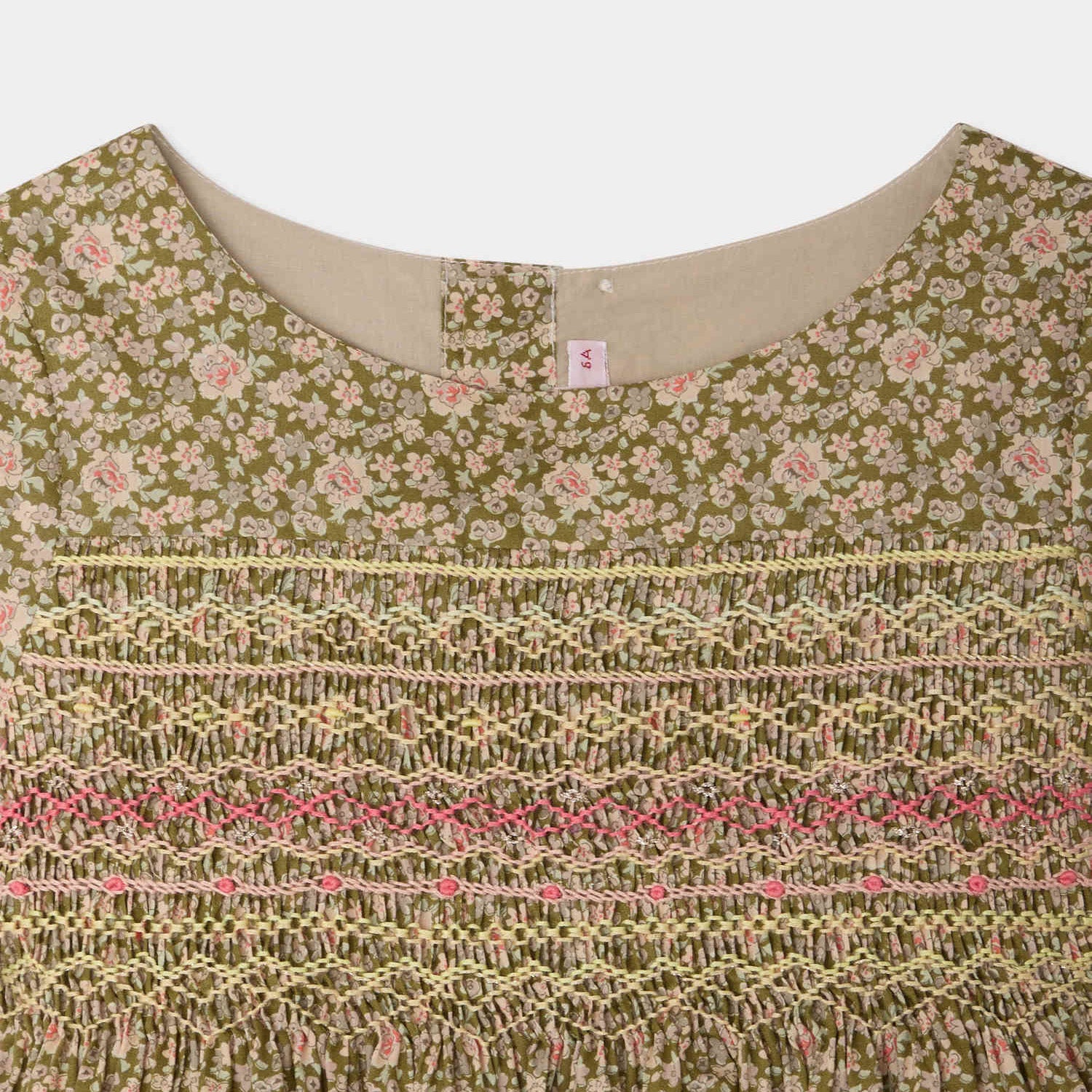 Girls Khaki Green Floral Cotton Dress